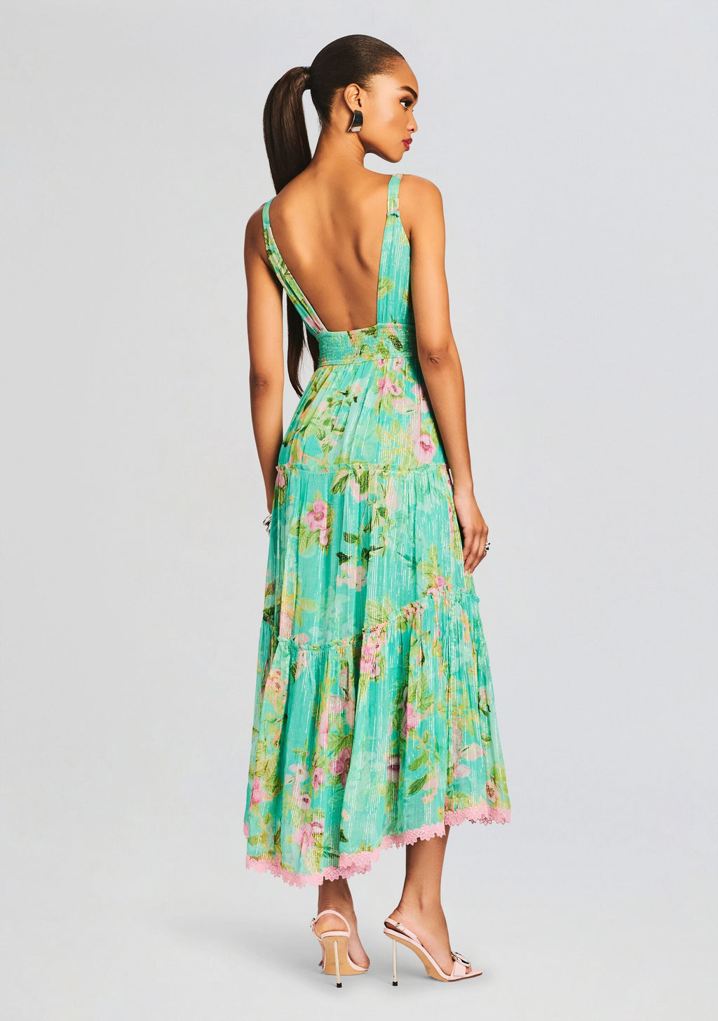 Azra Long Dress by Hemant & Nandita in Teal Floral, product image 4