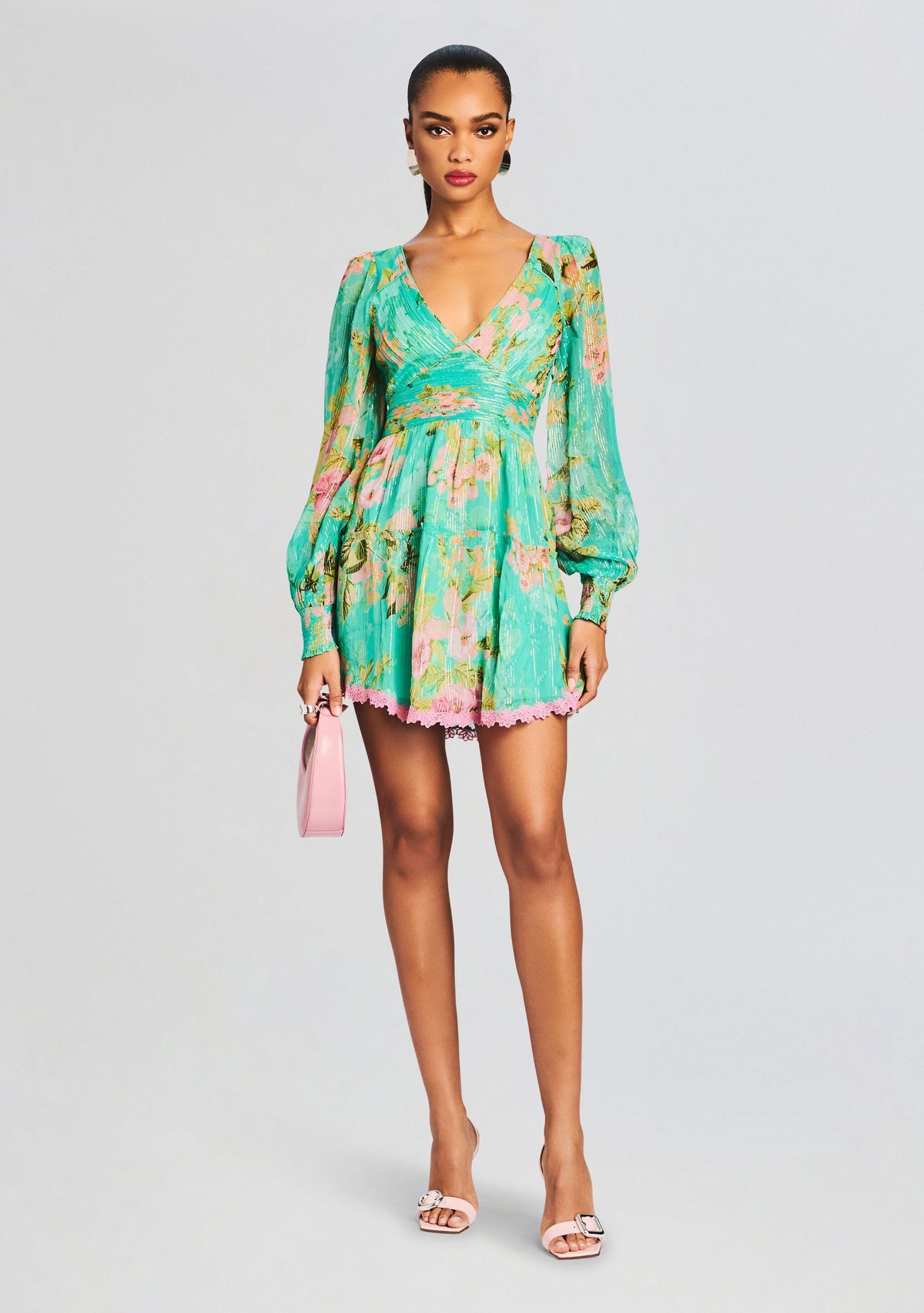 Azra Short Dress by Hemant & Nandita in Teal Floral, product image 5
