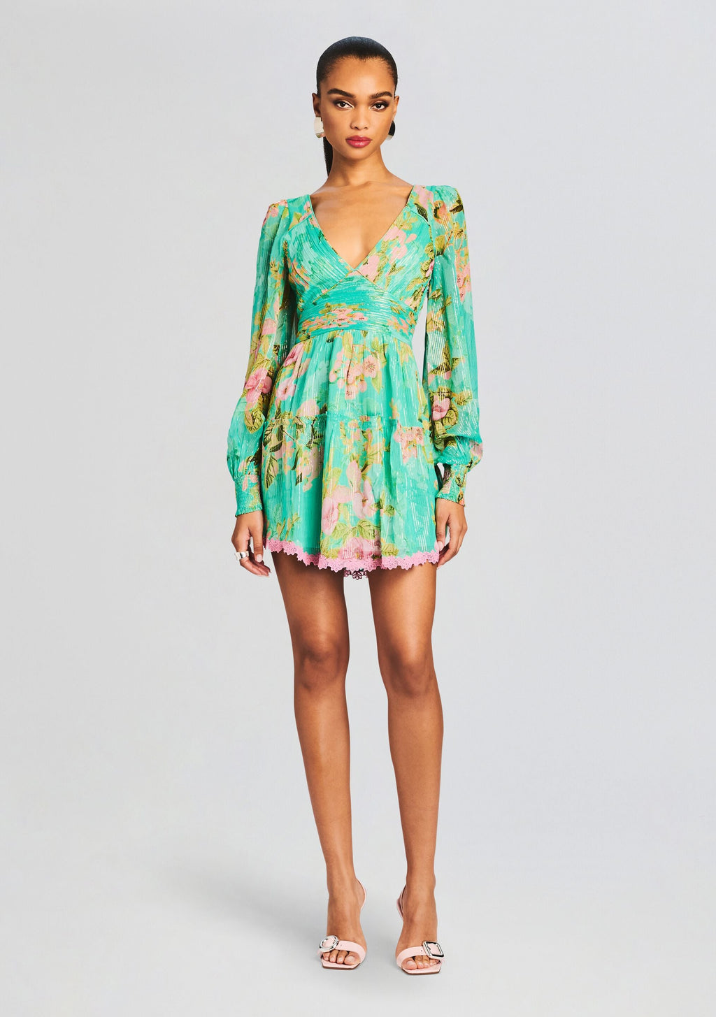 Azra Short Dress by Hemant & Nandita in Teal Floral, product image 1