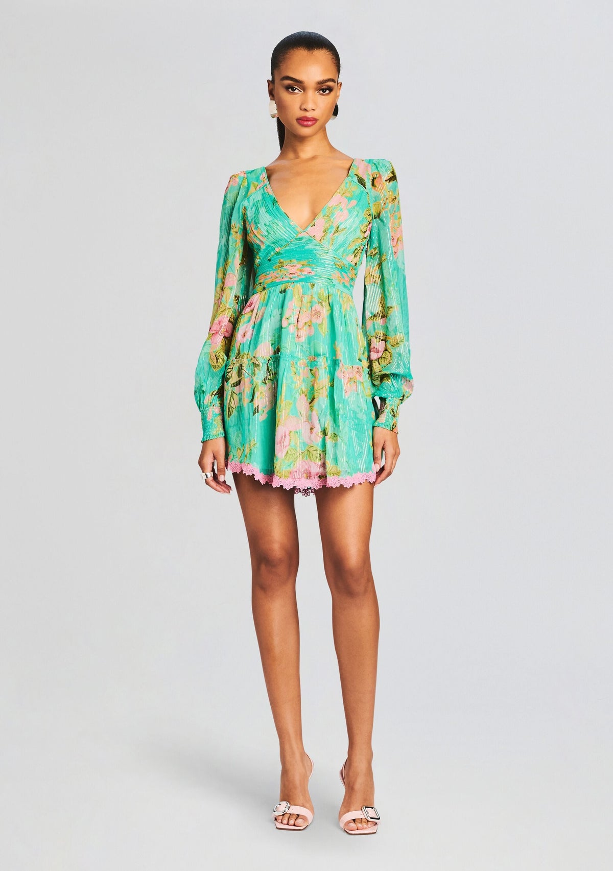 Azra Short Dress by Hemant & Nandita in Teal Floral, product image 1