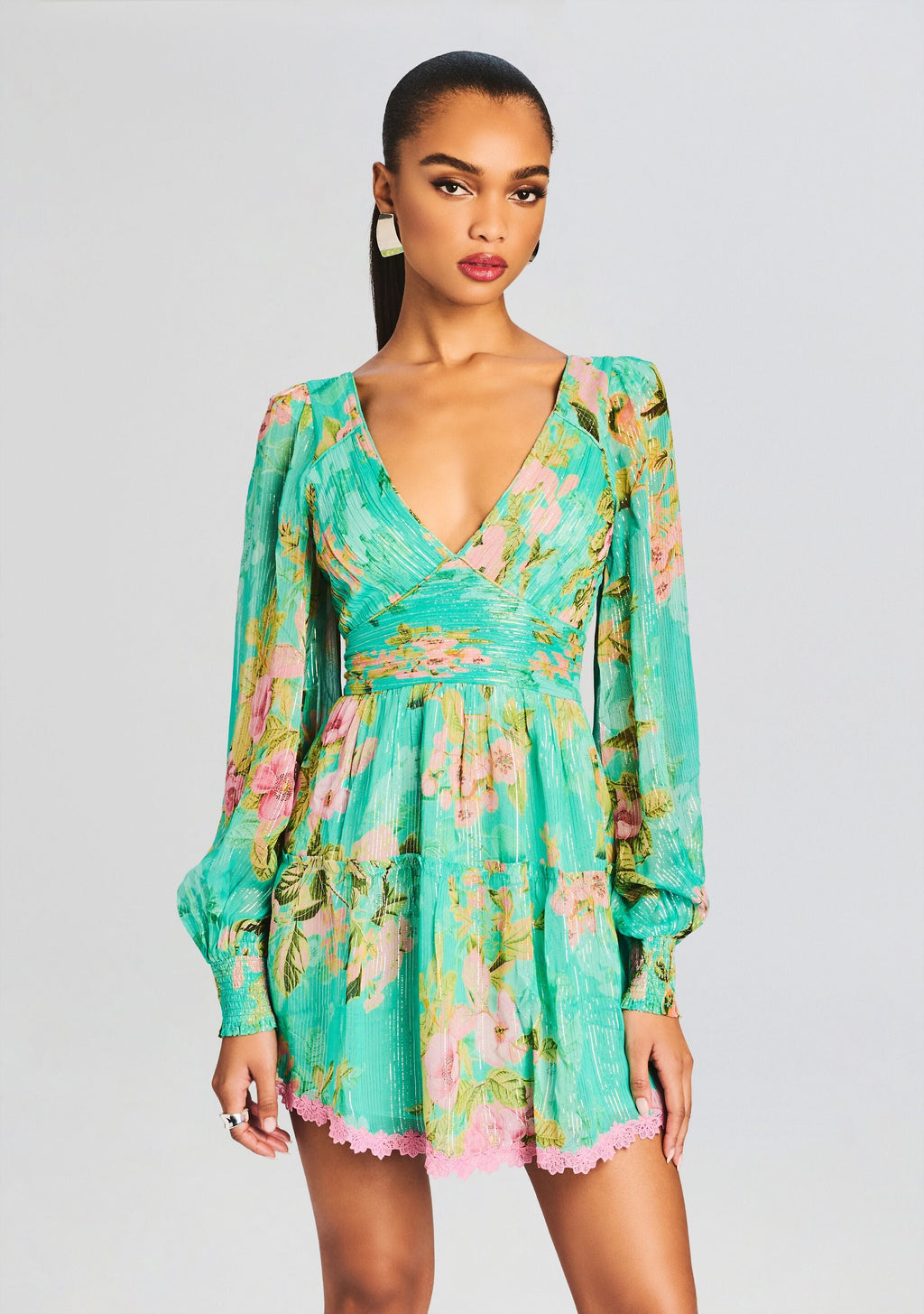 Azra Short Dress by Hemant & Nandita in Teal Floral, product image 2