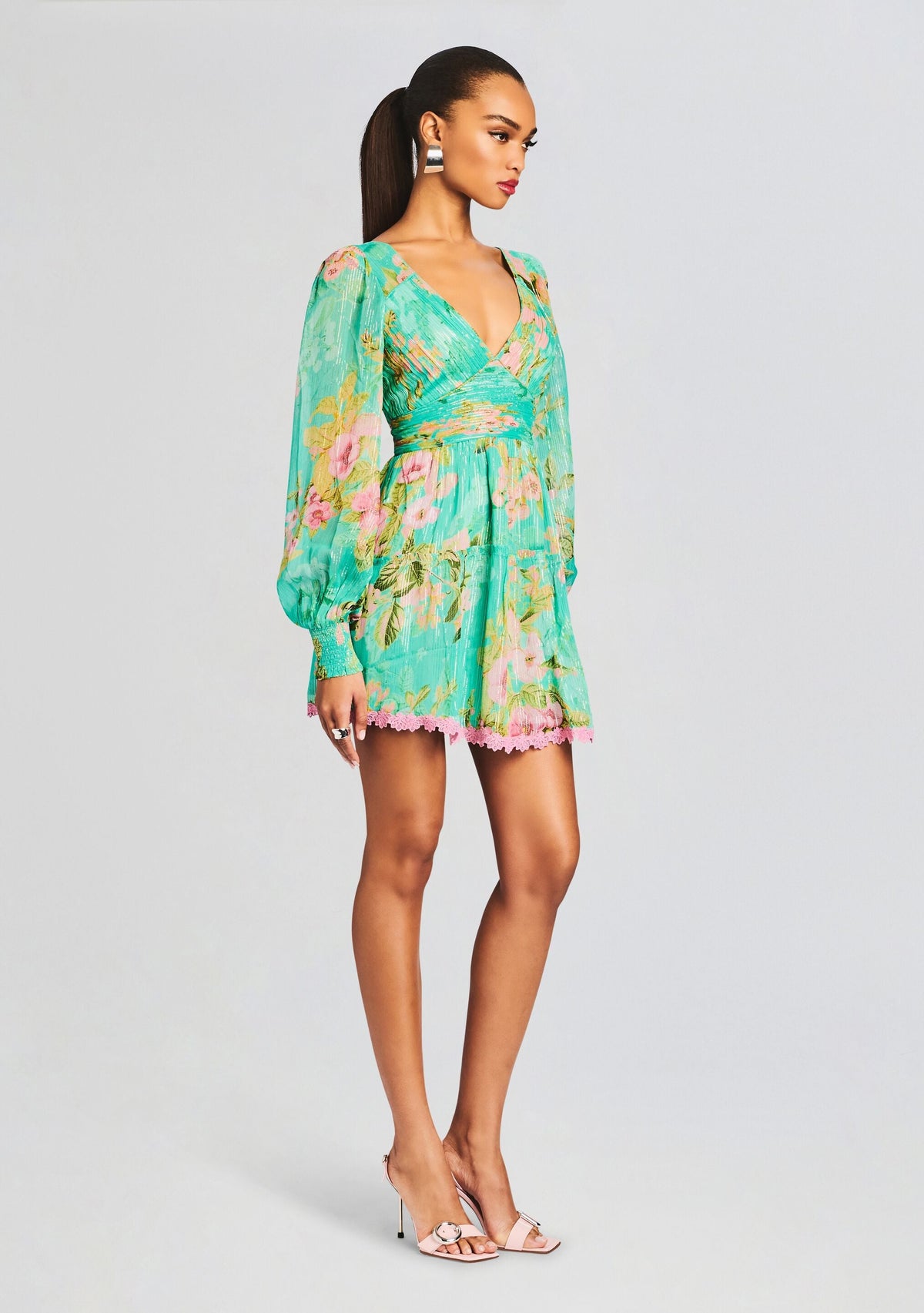 Azra Short Dress by Hemant & Nandita in Teal Floral, product image 3