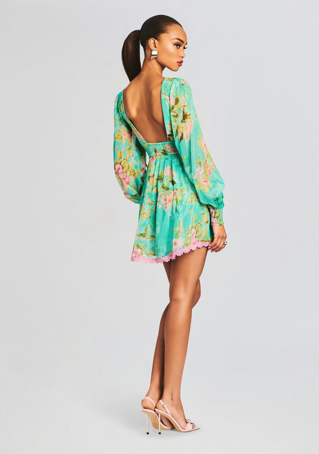 Azra Short Dress by Hemant & Nandita in Teal Floral, product image 4