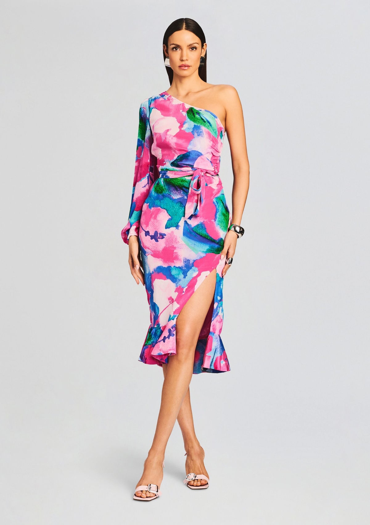 Vesa One Shoulder Midi Dress by Hemant & Nandita in Multicolor, product image 1