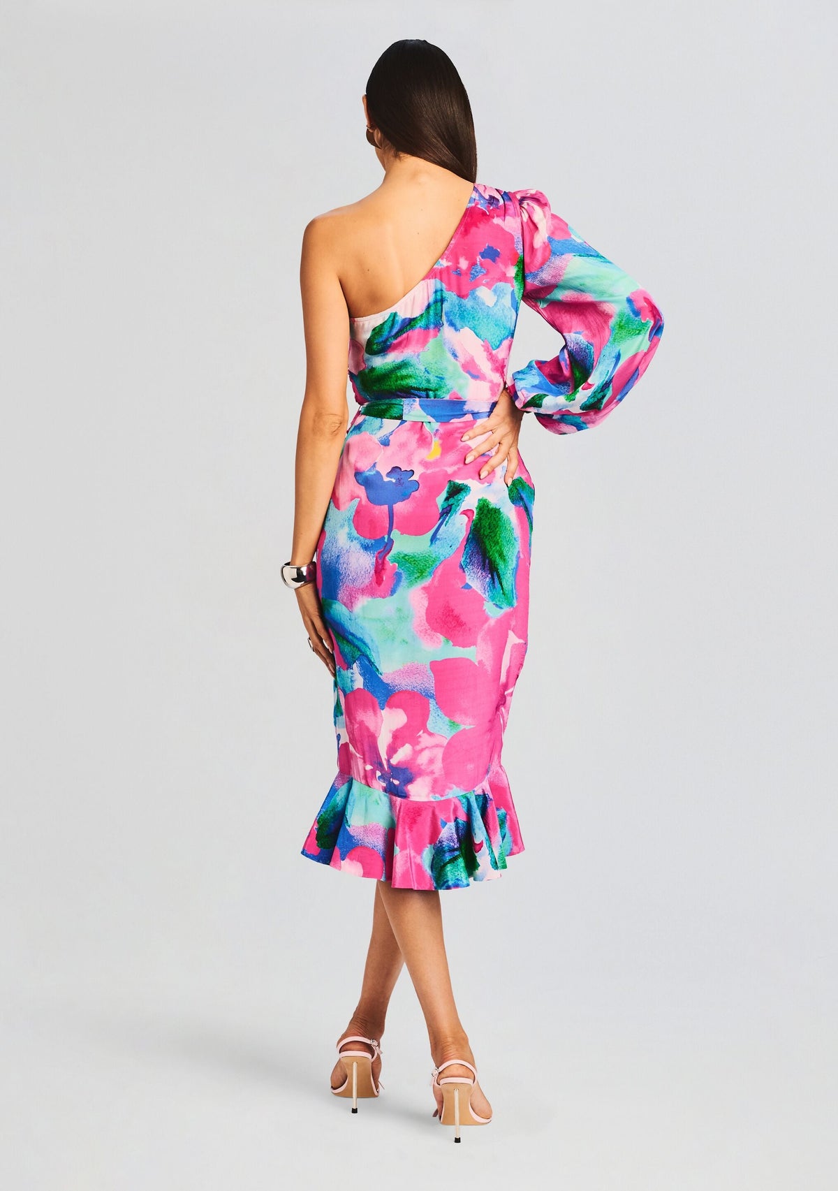 Vesa One Shoulder Midi Dress by Hemant & Nandita in Multicolor, product image 4