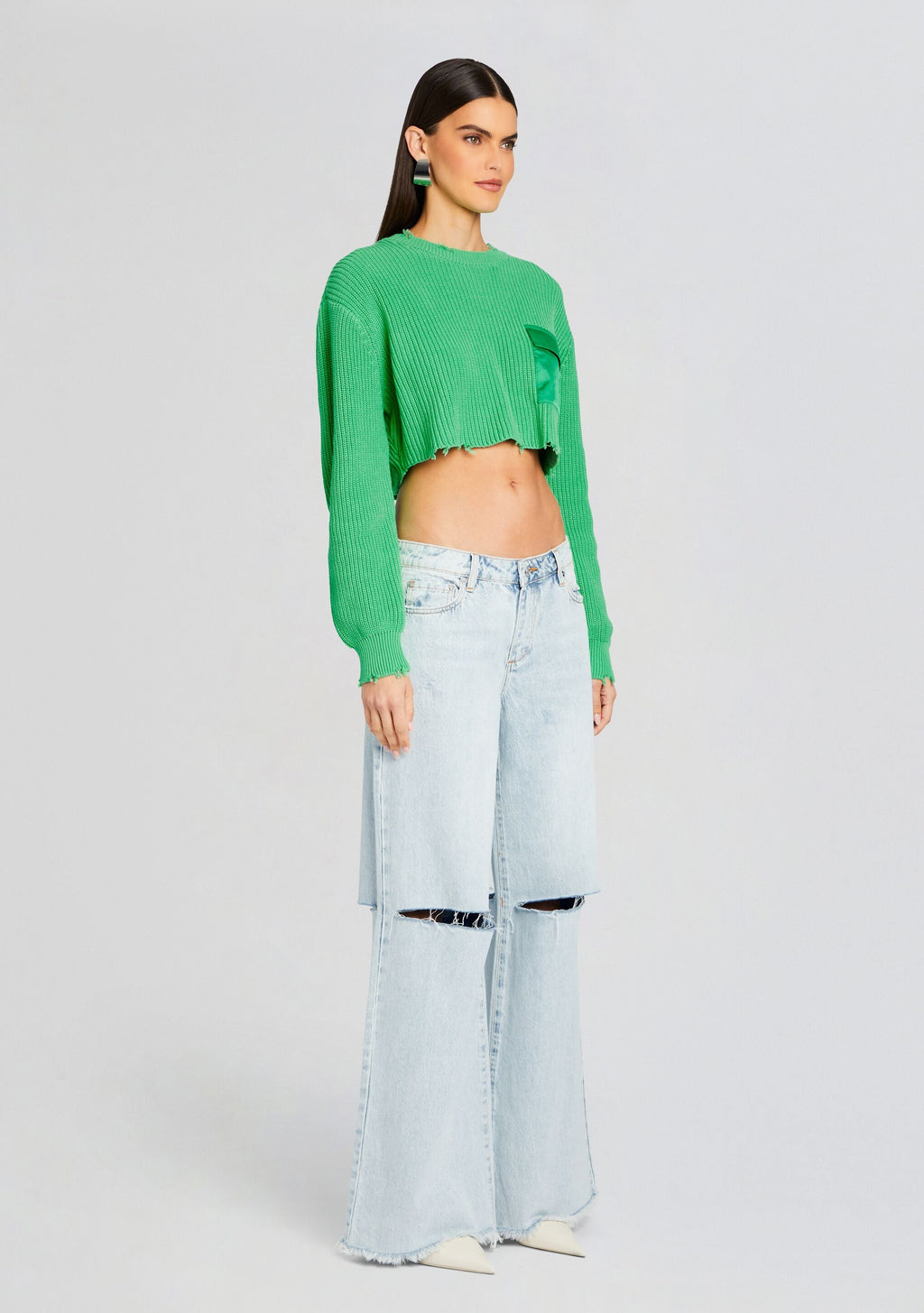 Mid Cropped Devin Sweater by SEROYA in Pistachio, product image 3