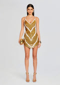 Inessa Feather Sequin Dress by retrofête in Gold/White, product image 1
