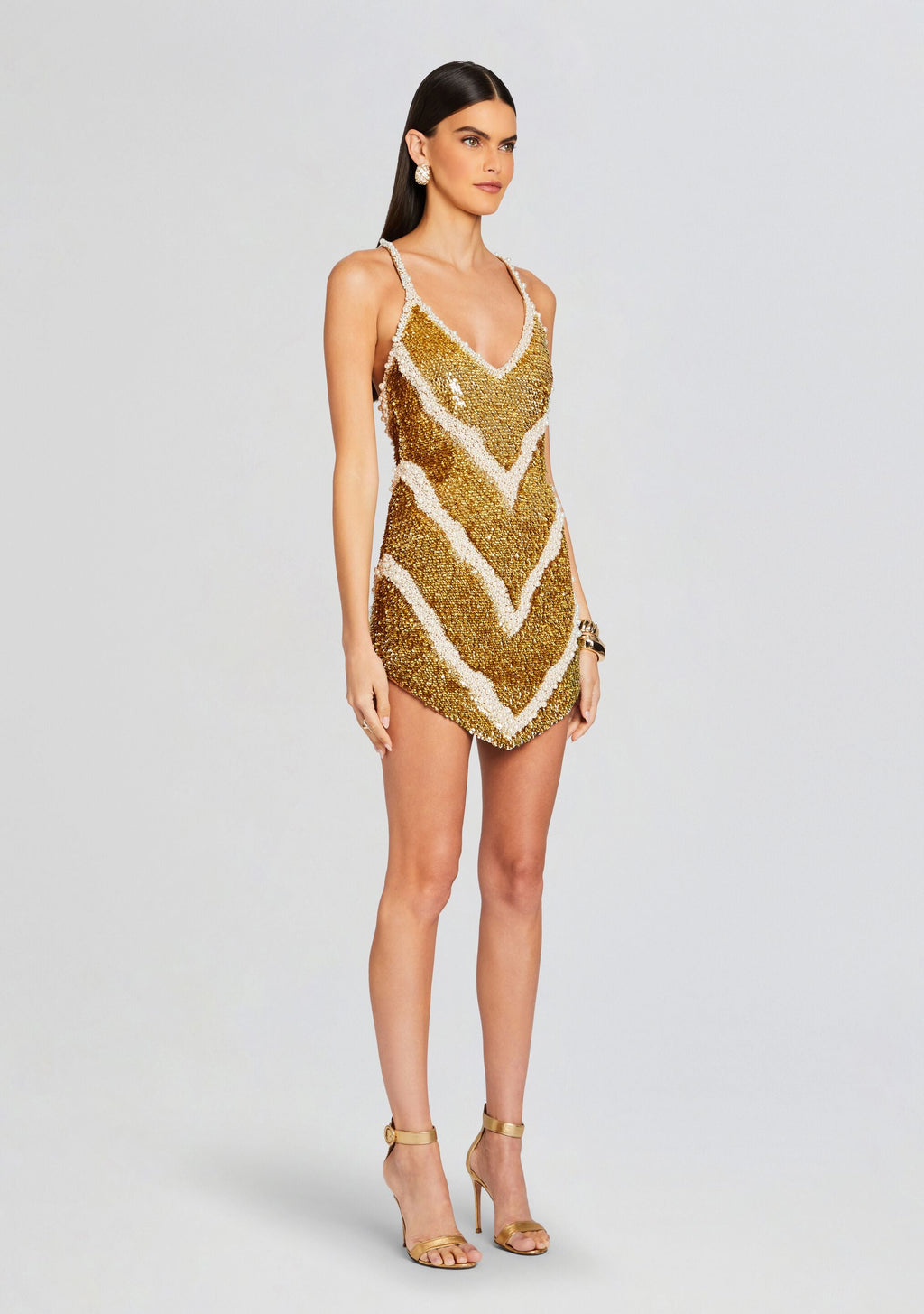 Inessa Feather Sequin Dress by retrofête in Gold/White, product image 3