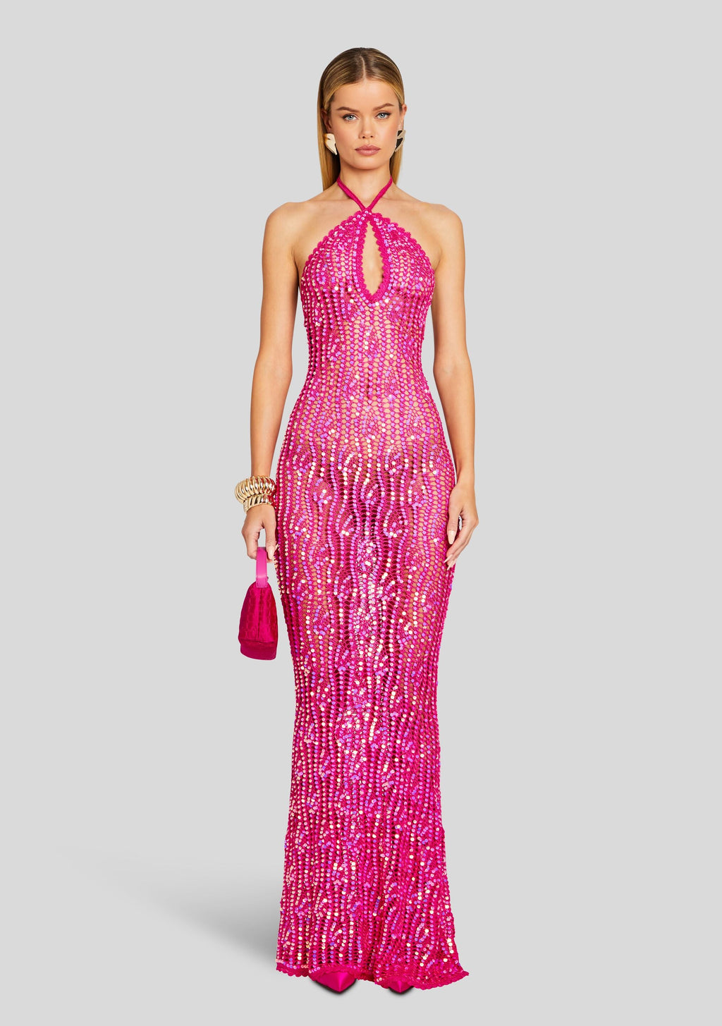 Massie Sequin Crochet Dress by retrofête in Paradise Pink, product image 1