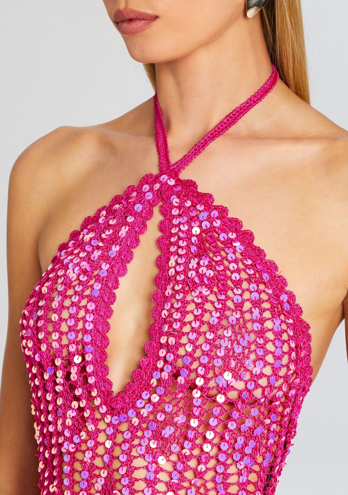 Massie Sequin Crochet Dress by retrofête in Paradise Pink, product image 2