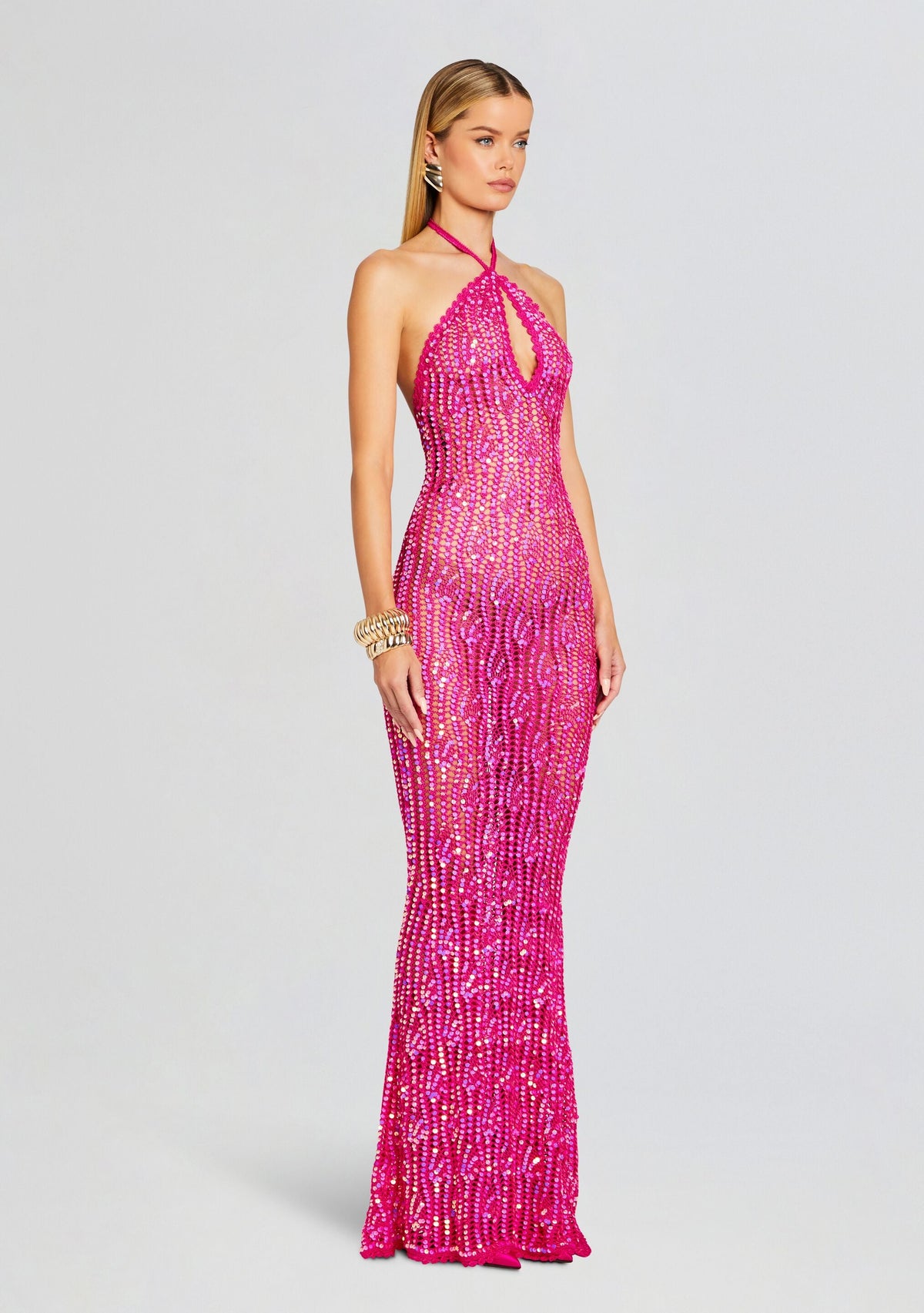 Massie Sequin Crochet Dress by retrofête in Paradise Pink, product image 3