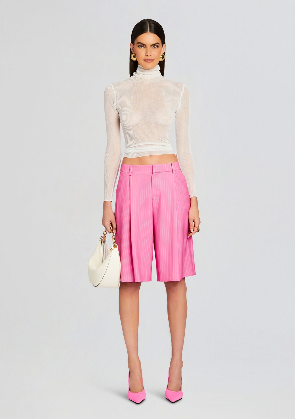 Pearl Capri Short by SEROYA in Pink Pinstripe, product image 5