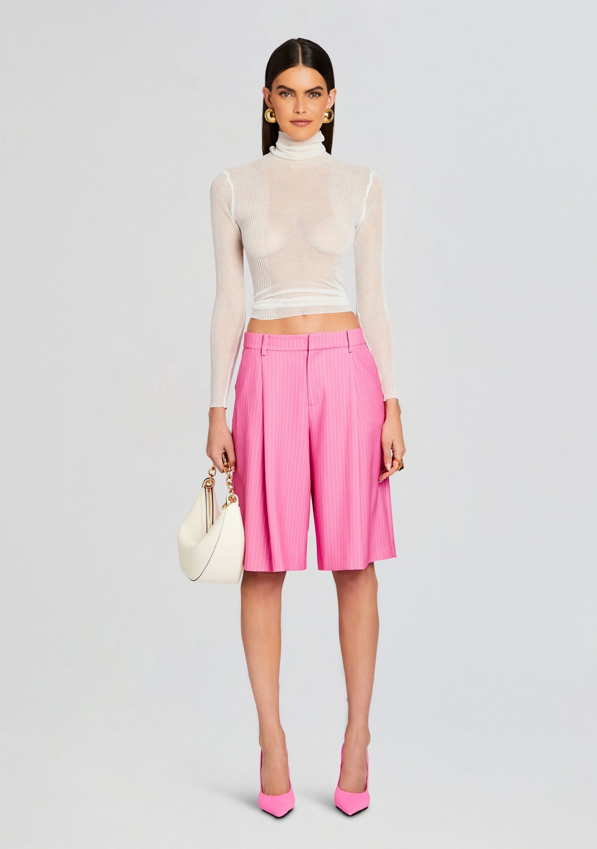 Pearl Capri Short by SEROYA in Pink Pinstripe, product image 5