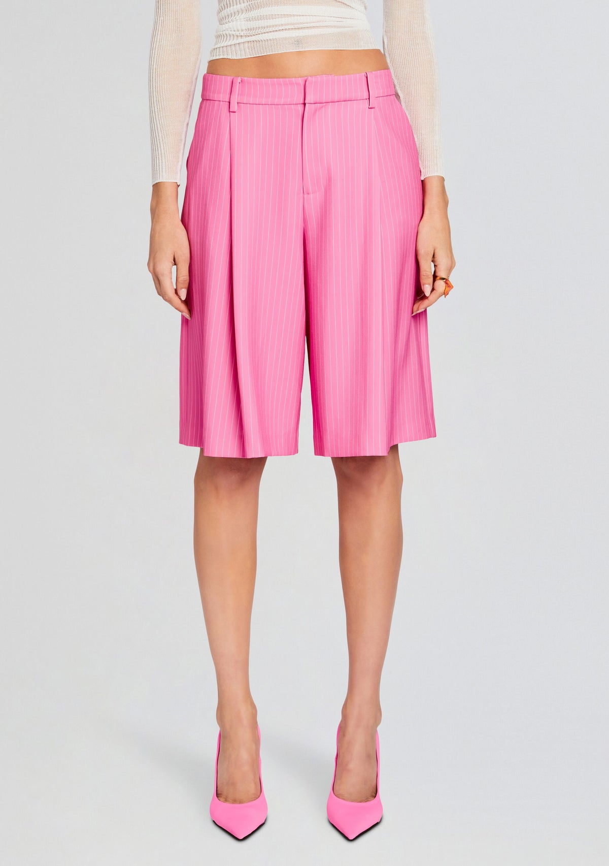 Pearl Capri Short by SEROYA in Pink Pinstripe, product image 1