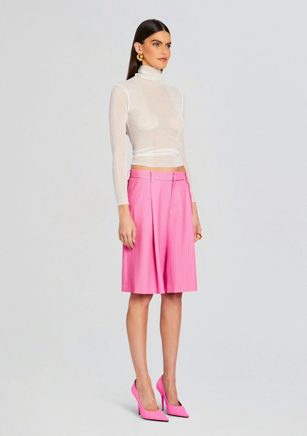 Pearl Capri Short by SEROYA in Pink Pinstripe, product image 3
