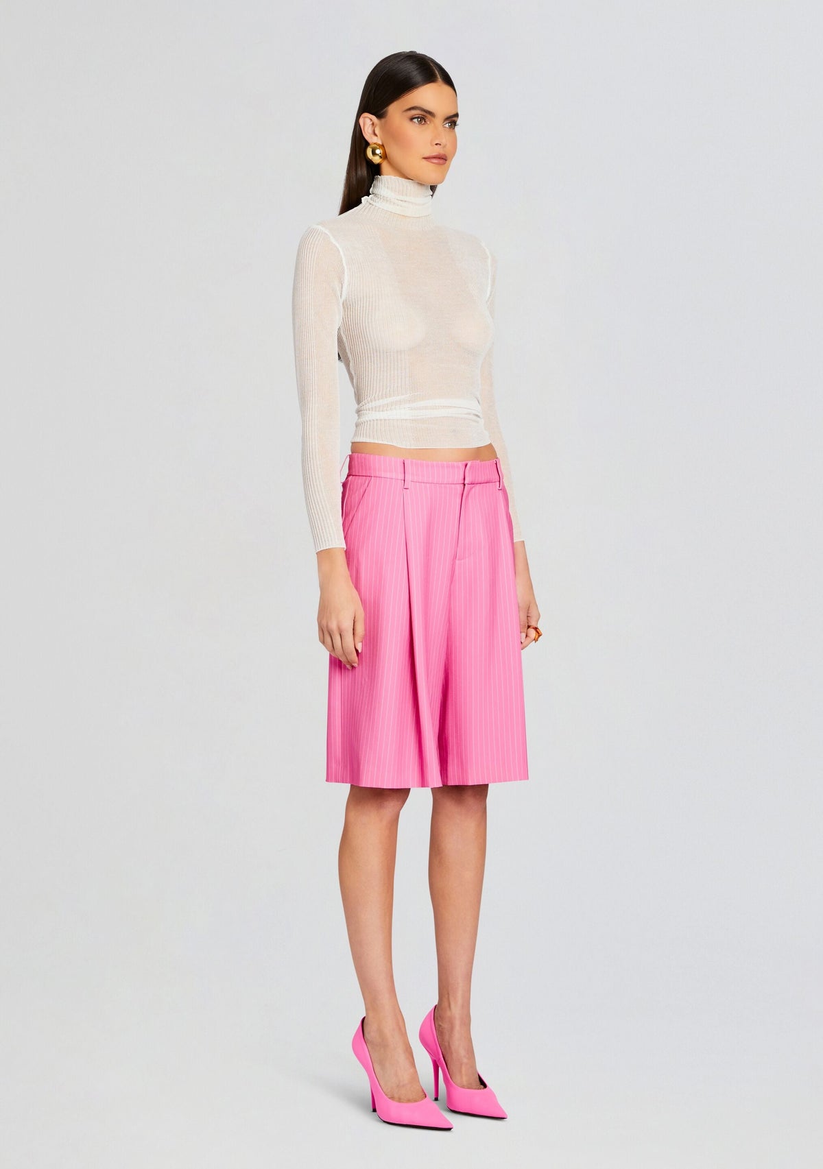 Pearl Capri Short by SEROYA in Pink Pinstripe, product image 3