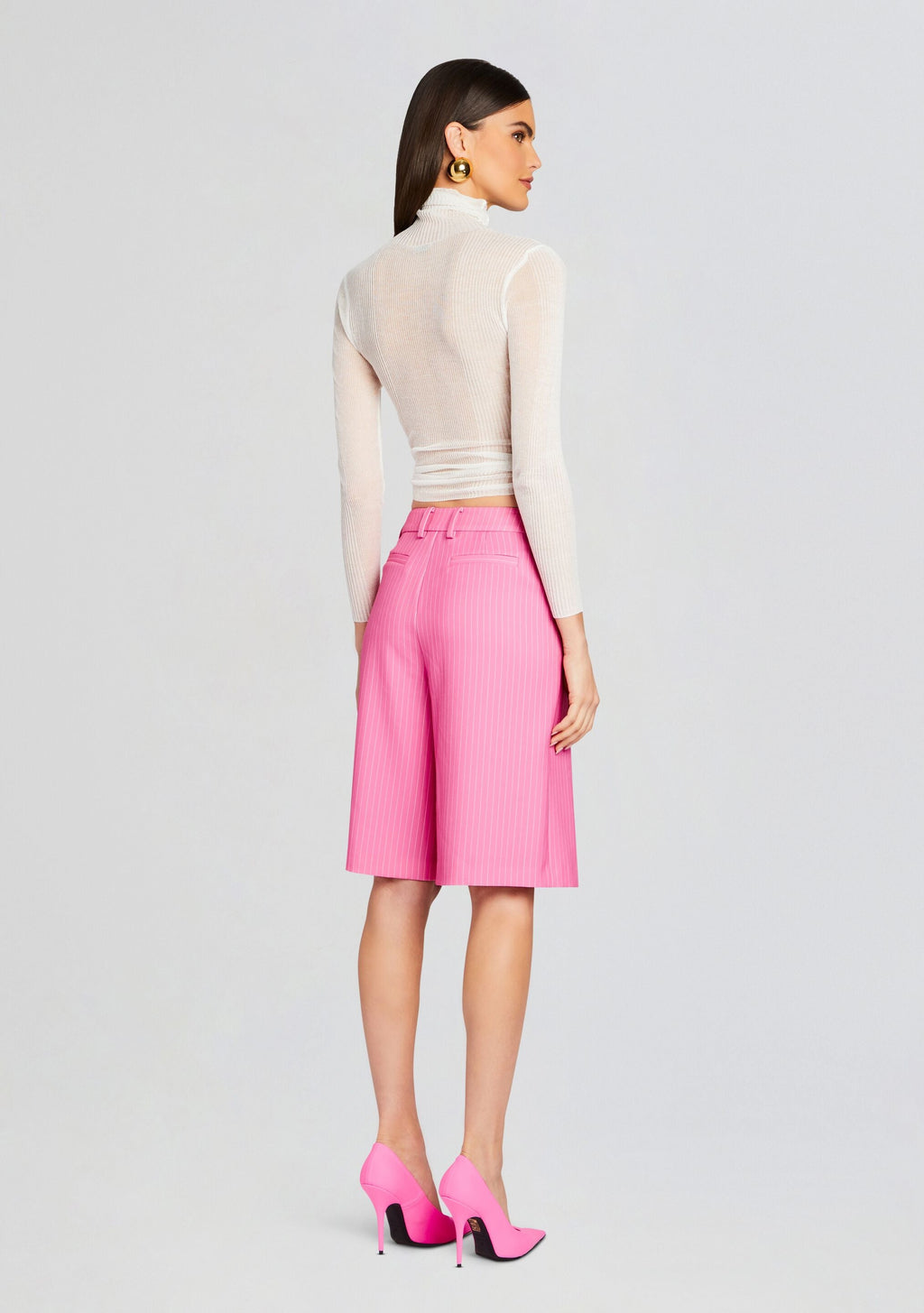 Pearl Capri Short by SEROYA in Pink Pinstripe, product image 4