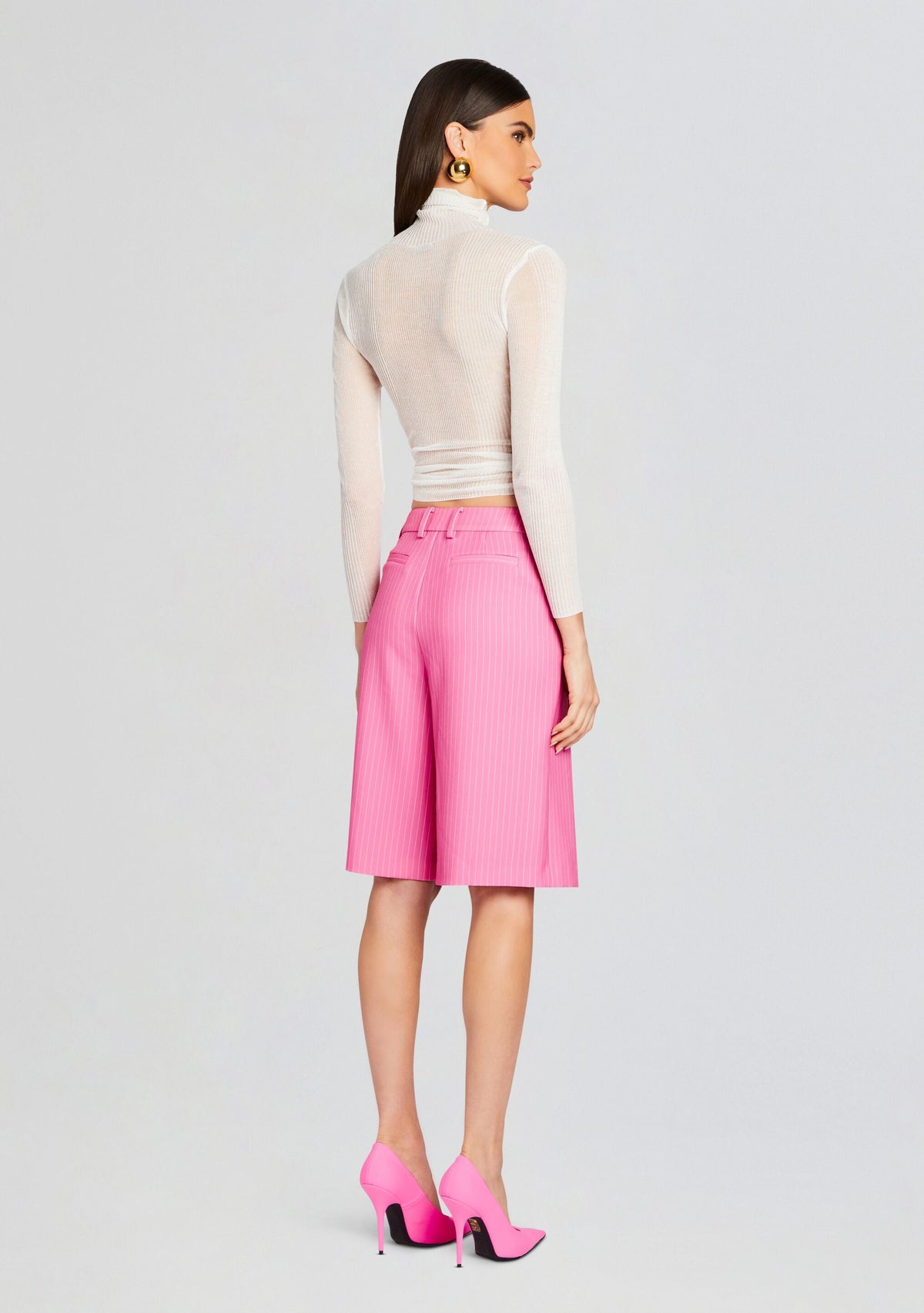 Pearl Capri Short by SEROYA in Pink Pinstripe, product image 4