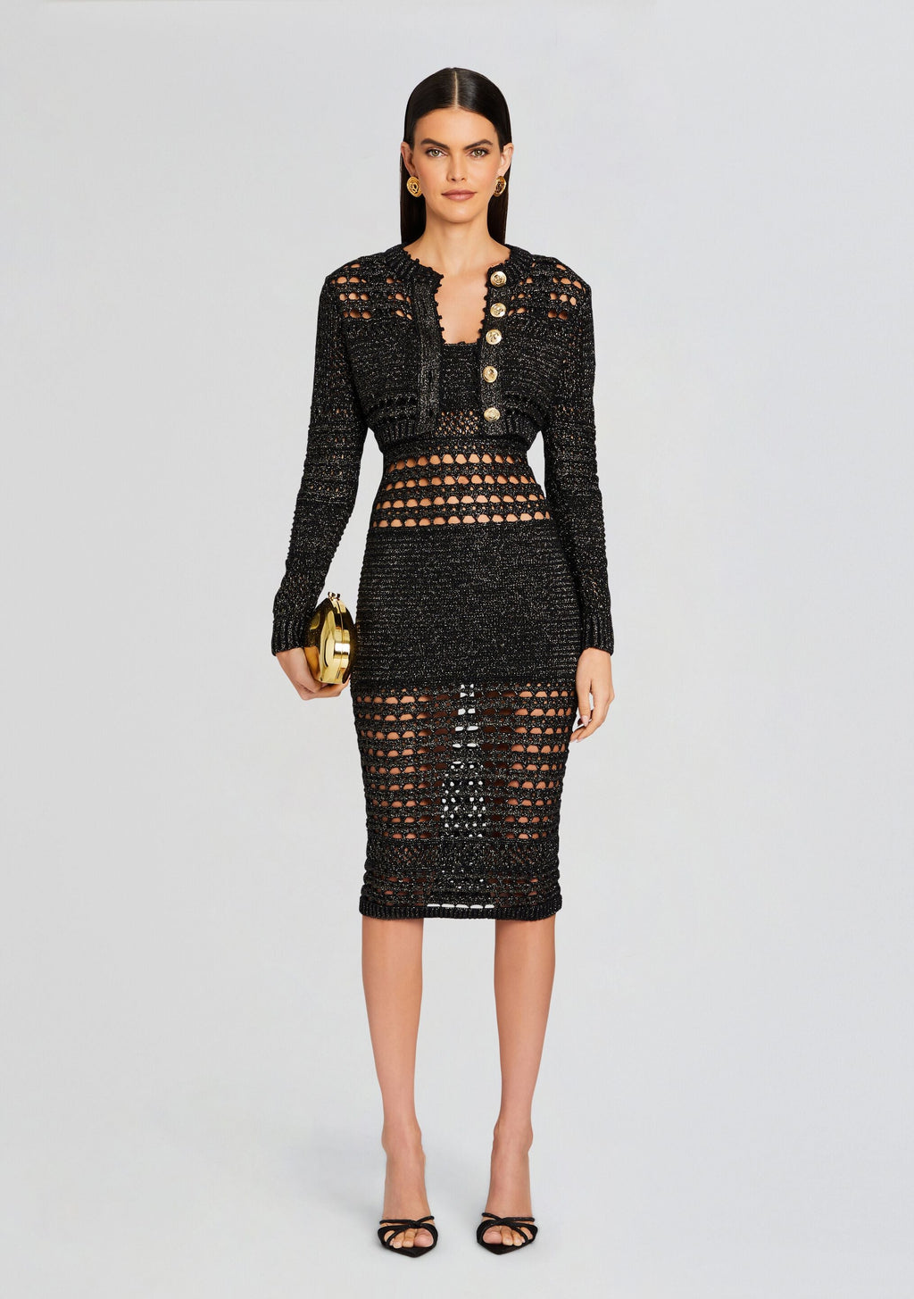 Avril Knit Crochet Dress by retrofête in Black/Gold, product image 5