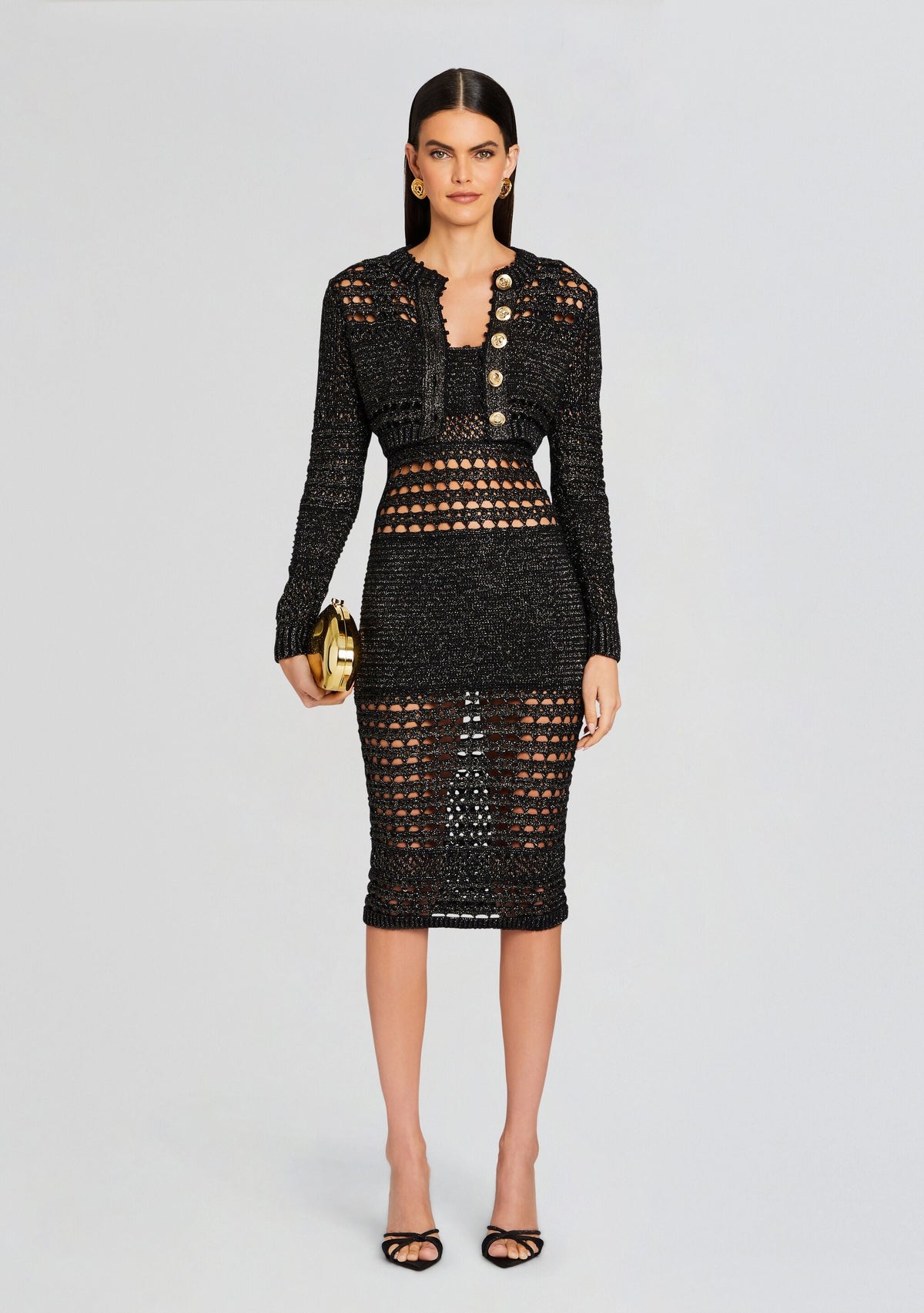 Avril Knit Crochet Dress by retrofête in Black/Gold, product image 5