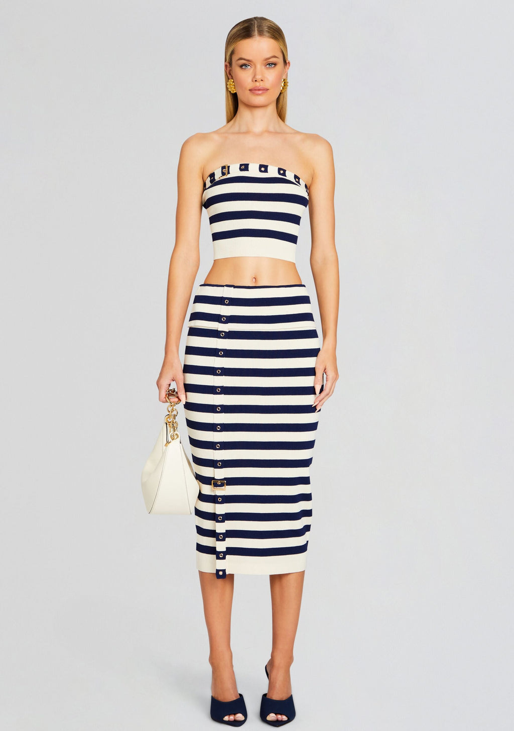 Constance Knit Top by SEROYA in Cream/ Navy, product image 5