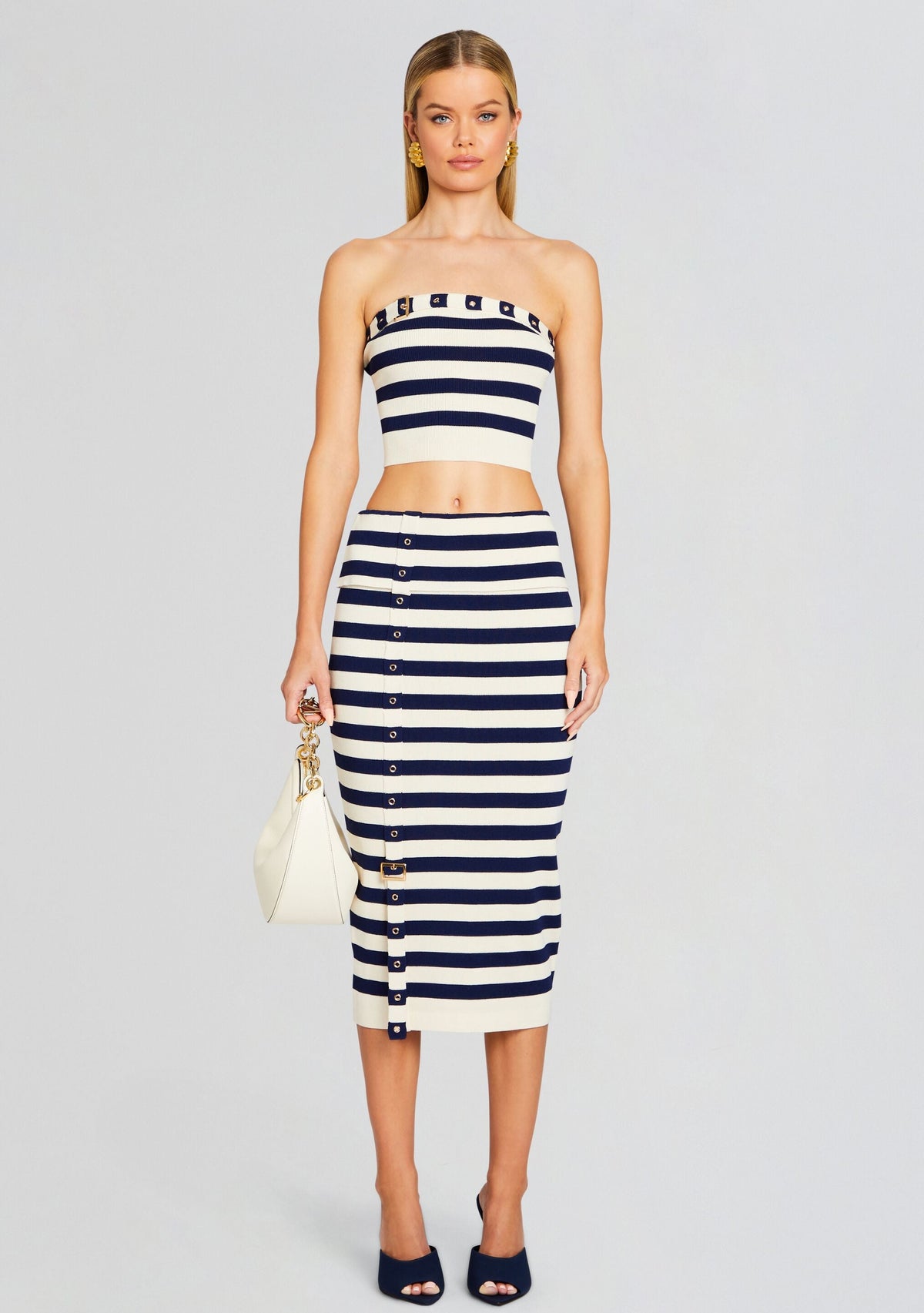 Constance Knit Top by SEROYA in Cream/ Navy, product image 5