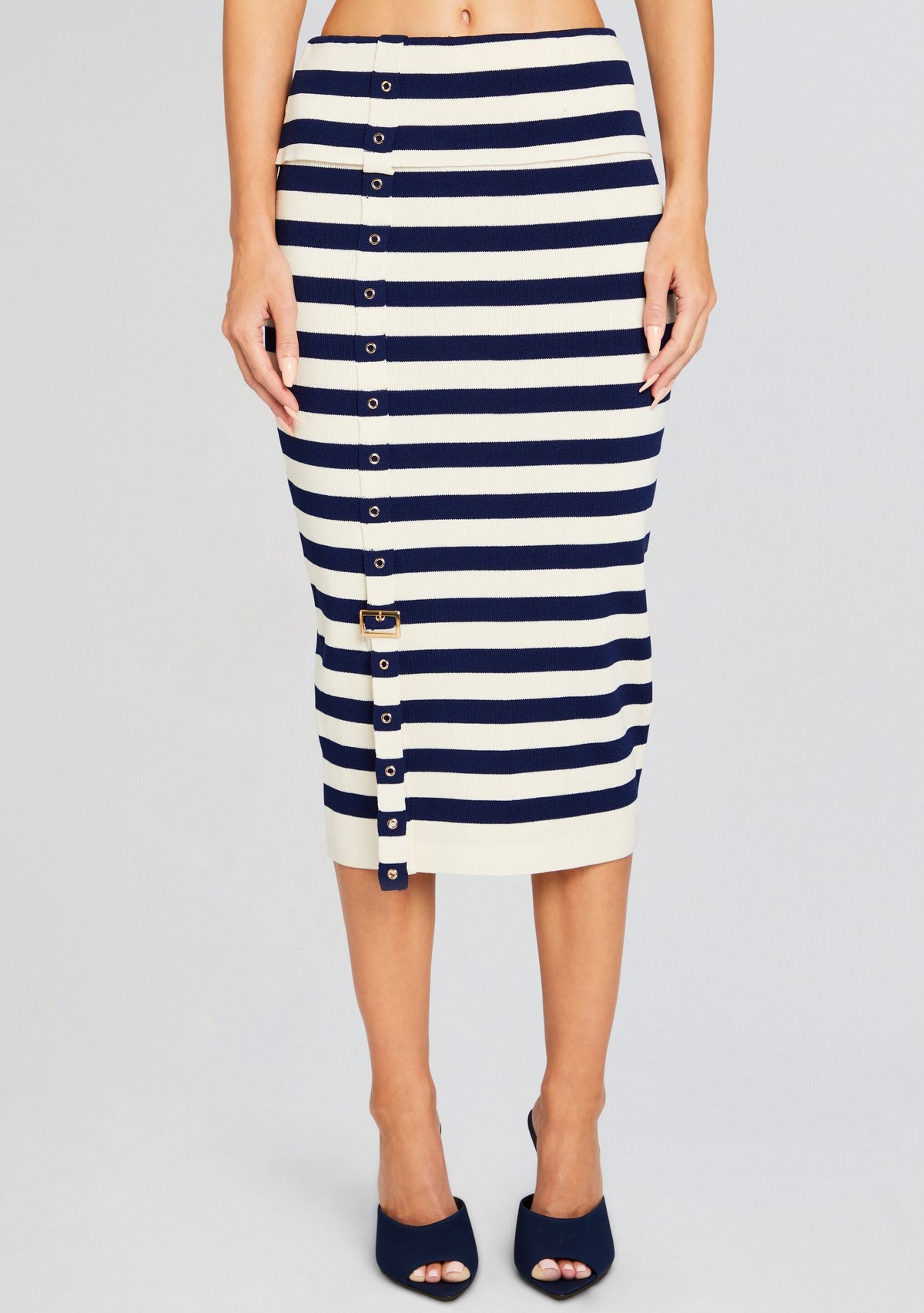 Cleat Knit Skirt by SEROYA in Cream/ Navy, product image 1
