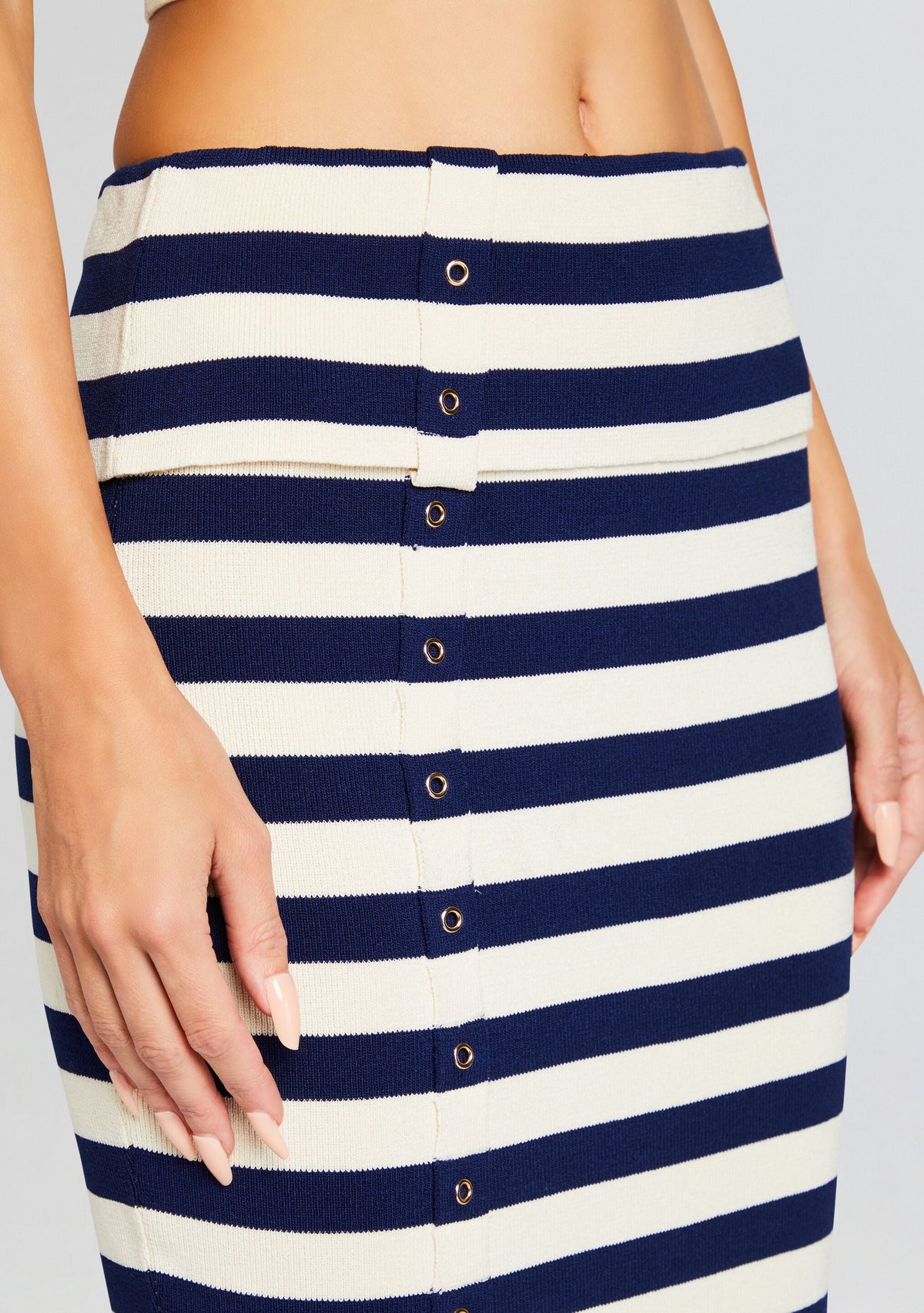 Cleat Knit Skirt by SEROYA in Cream/ Navy, product image 2