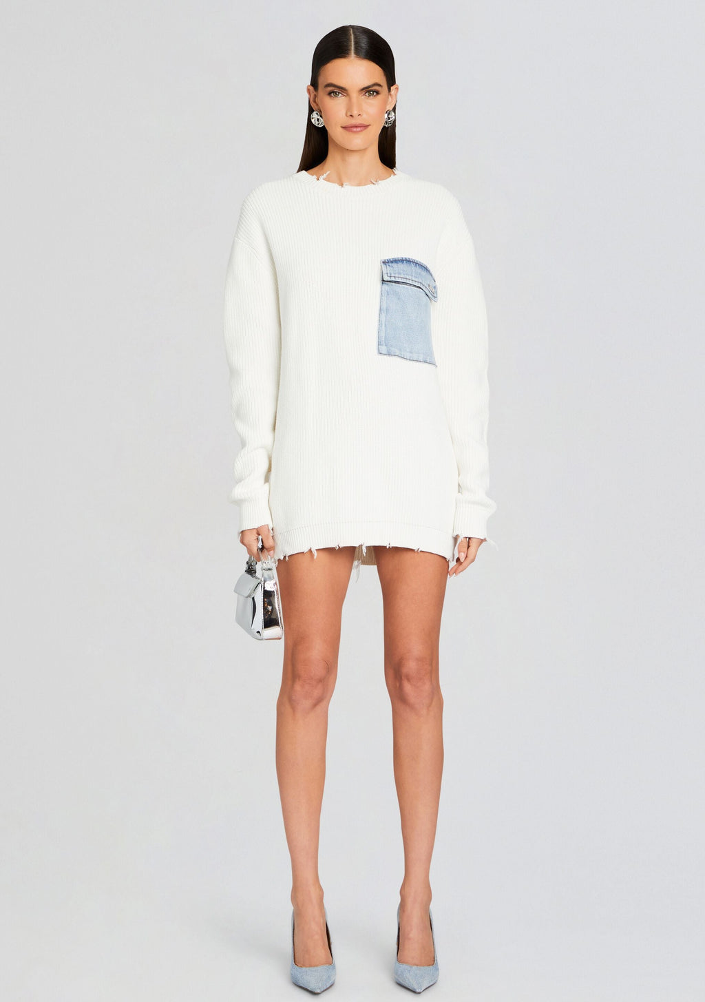 Damien Sweater by SEROYA in White W/ Denim, product image 5
