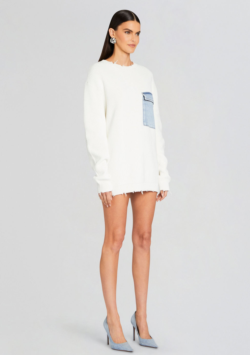 Damien Sweater by SEROYA in White W/ Denim, product image 3