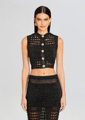 Delma Knit Crochet Top by retrofête in Black/Gold, product image 1
