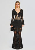 Elvana Knit Crochet Dress by retrofête in Black/Gold, product image 1