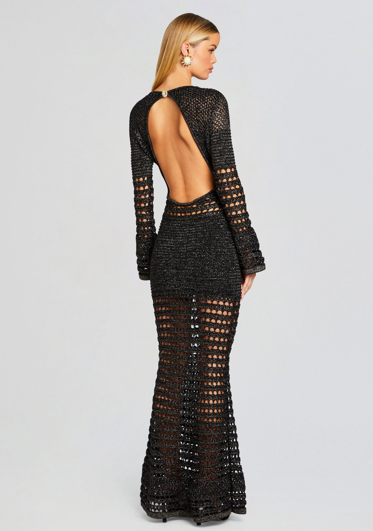 Elvana Knit Crochet Dress by retrofête in Black/Gold, product image 4