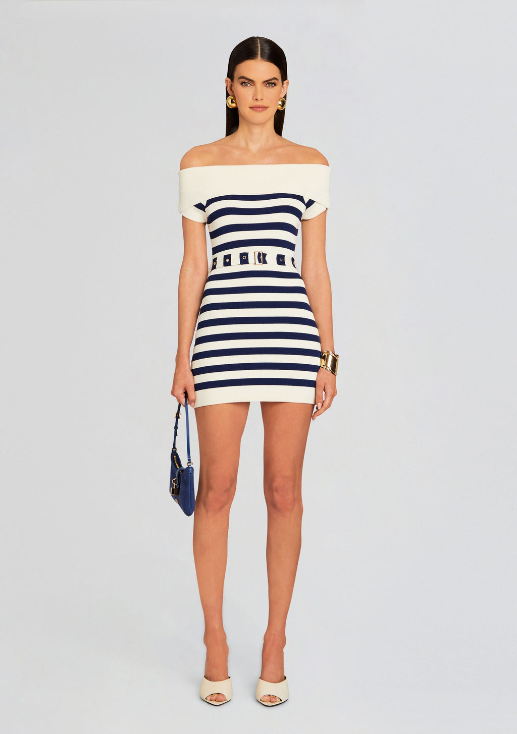 Hull Knit Dress by SEROYA in Cream/ Navy, product image 5