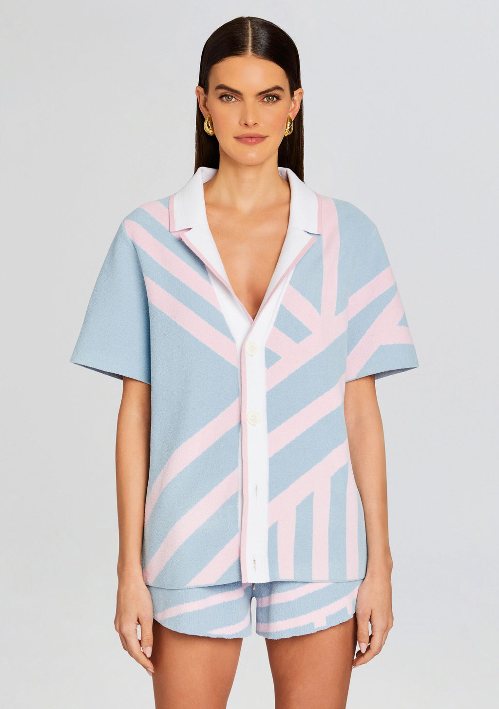 Lei Shirt by SEROYA in Jacquard Blue/Pink, product image 1