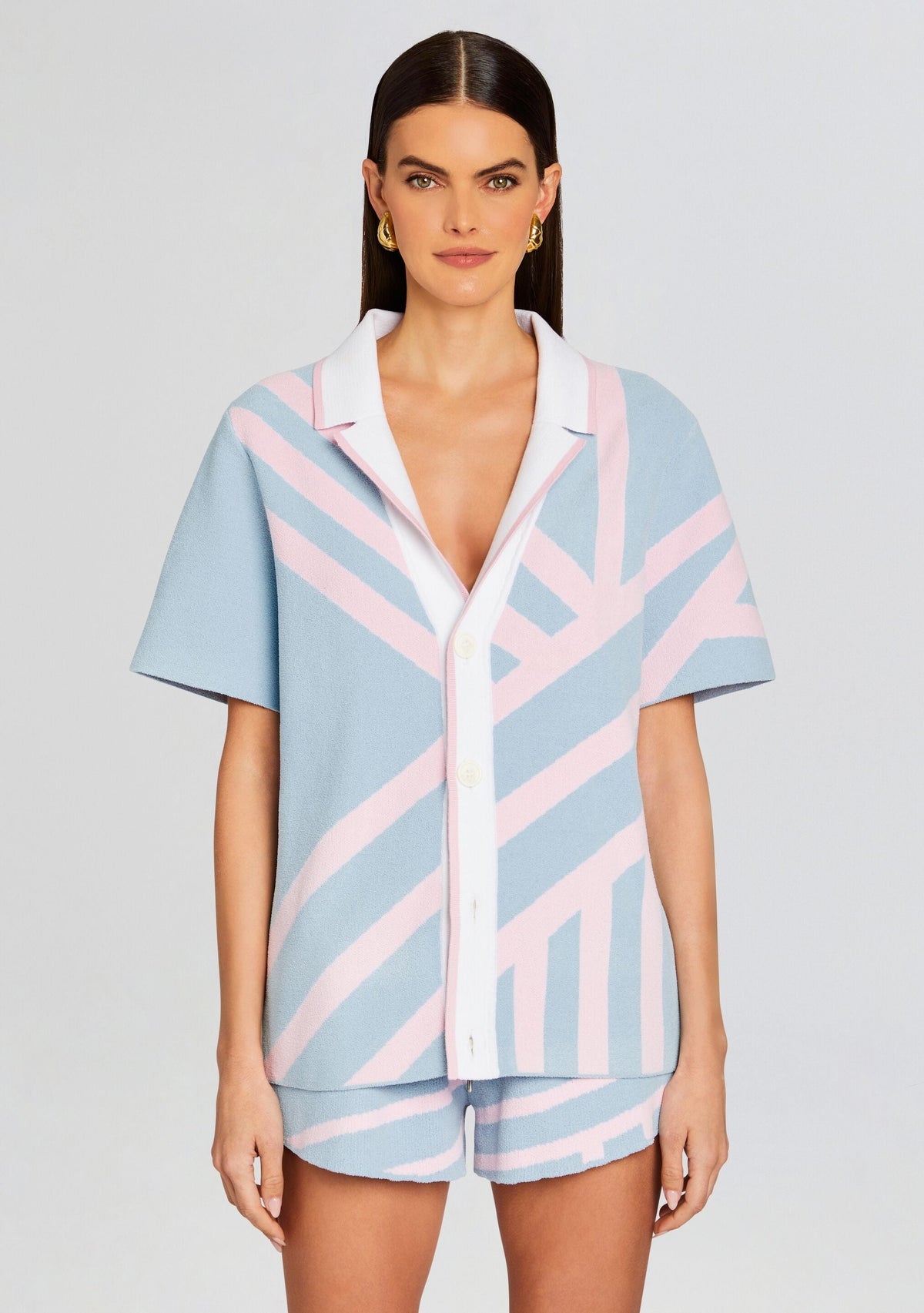Lei Shirt by SEROYA in Jacquard Blue/Pink, product image 1