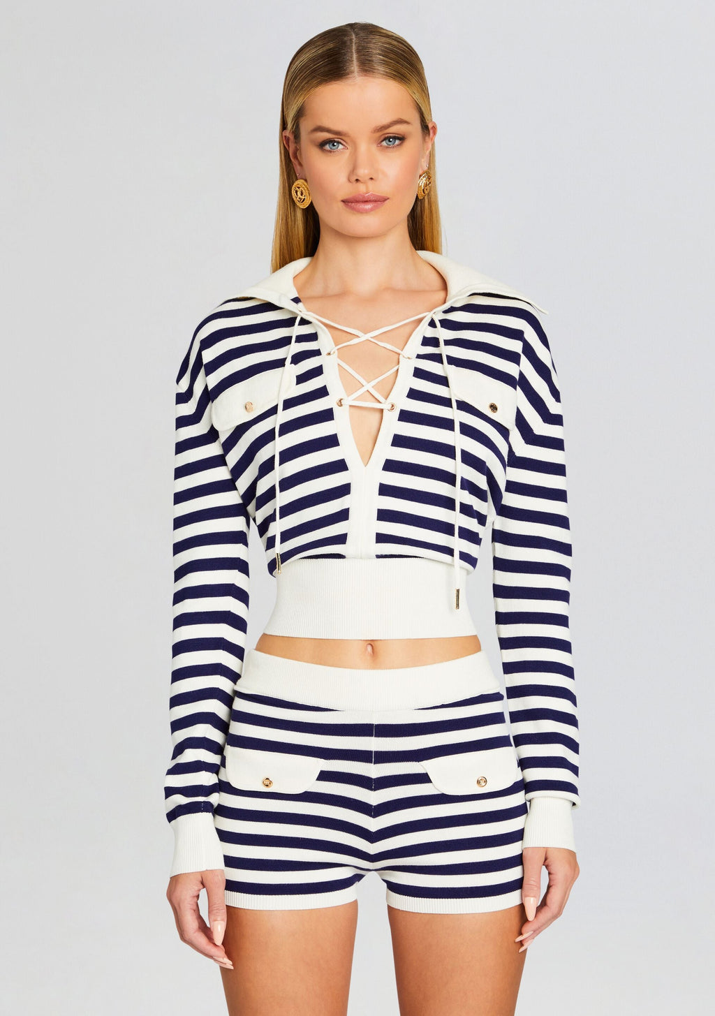 Rose Knit Top by SEROYA in Cream/ Navy, product image 1