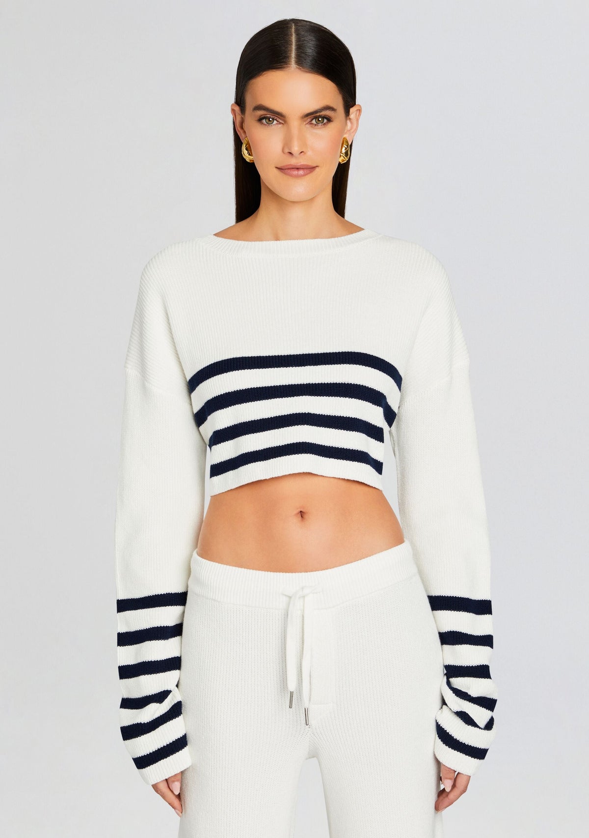 Sharlie Sweater by SEROYA in White/ Navy Stripe, product image 1