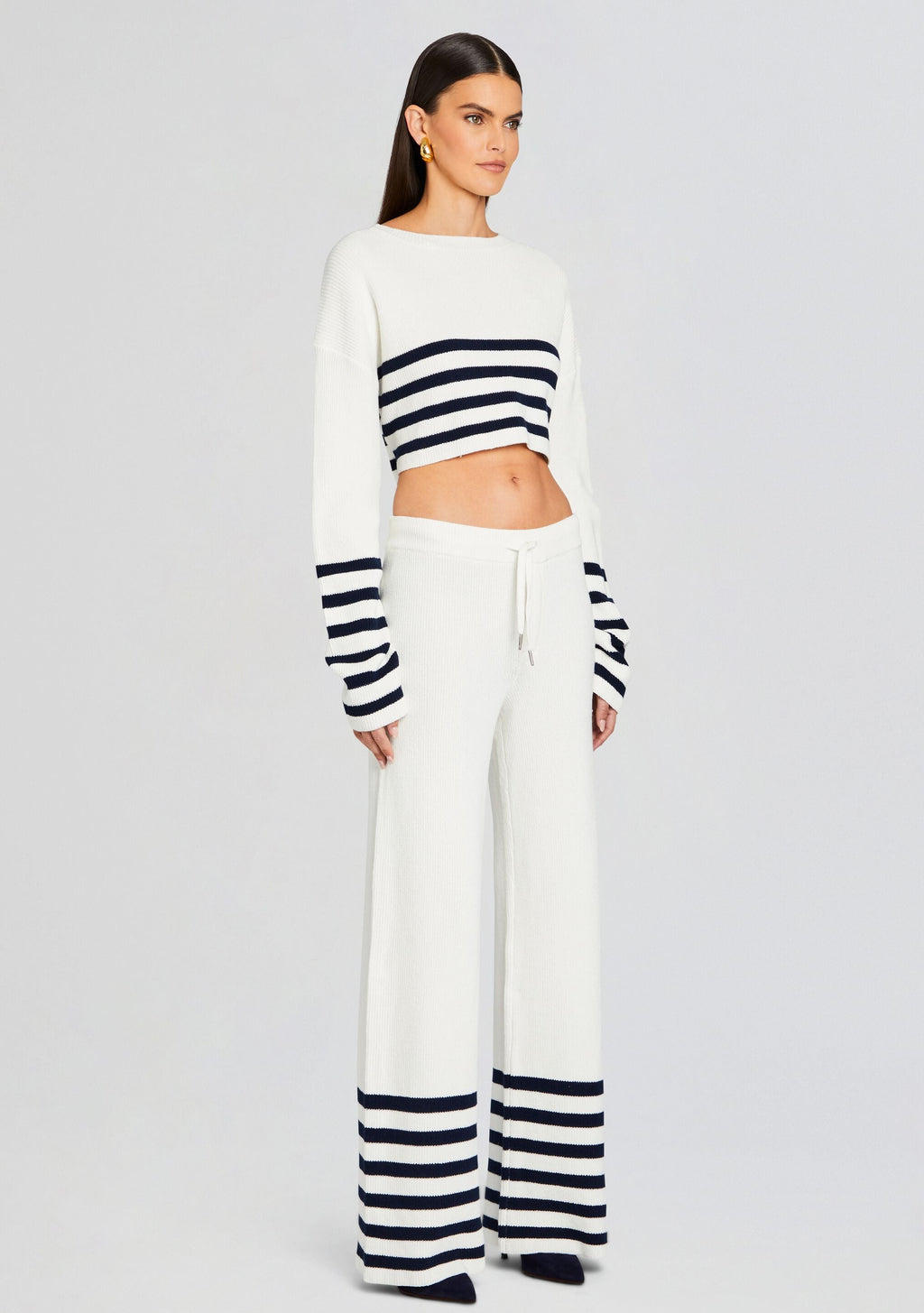 Sharlie Sweater by SEROYA in White/ Navy Stripe, product image 3