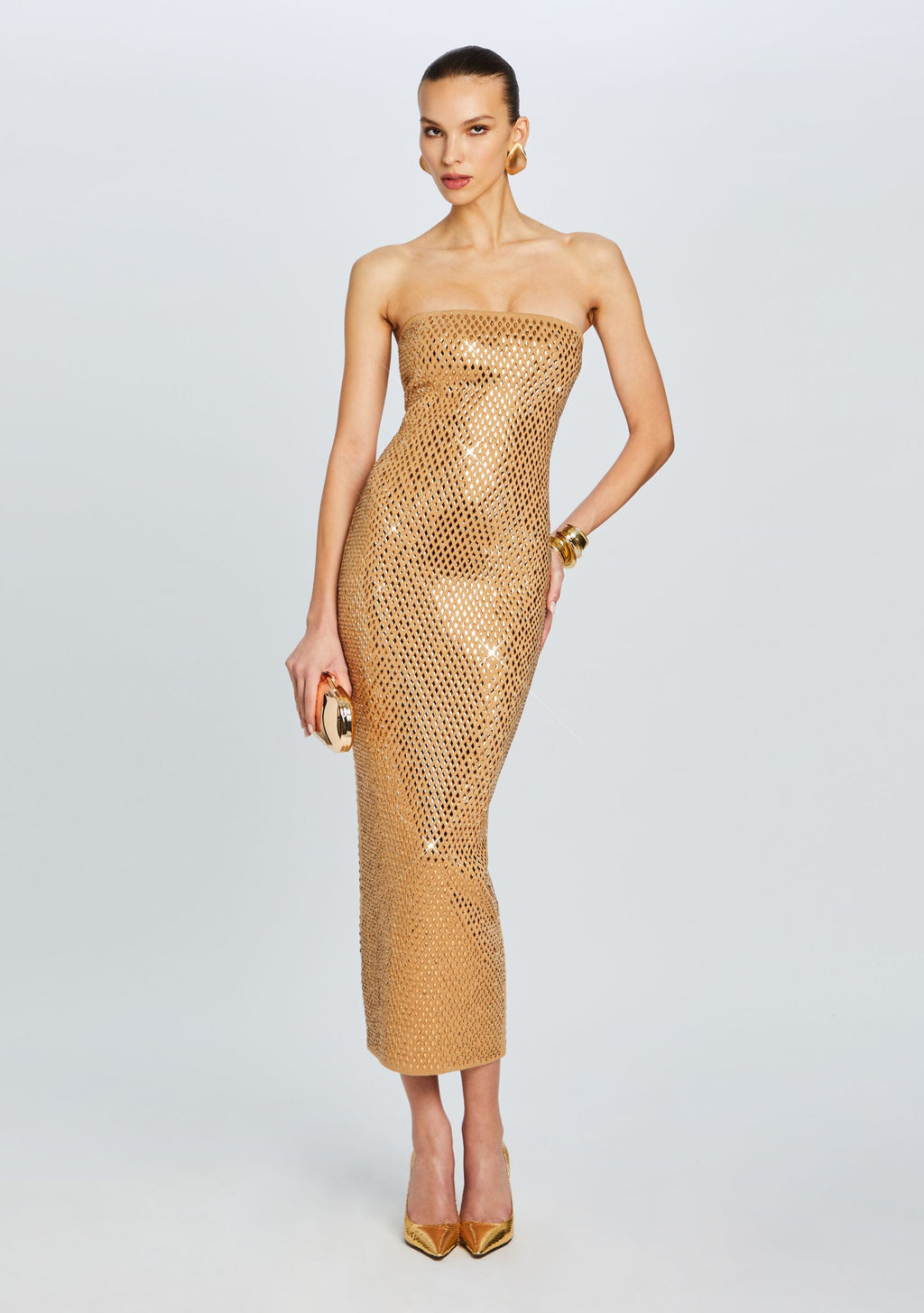 Boa Embellished Knit Dress by retrofête in Iridescent Gold, product image 1
