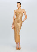 Boa Embellished Knit Dress by retrofête in Iridescent Gold, product image 1