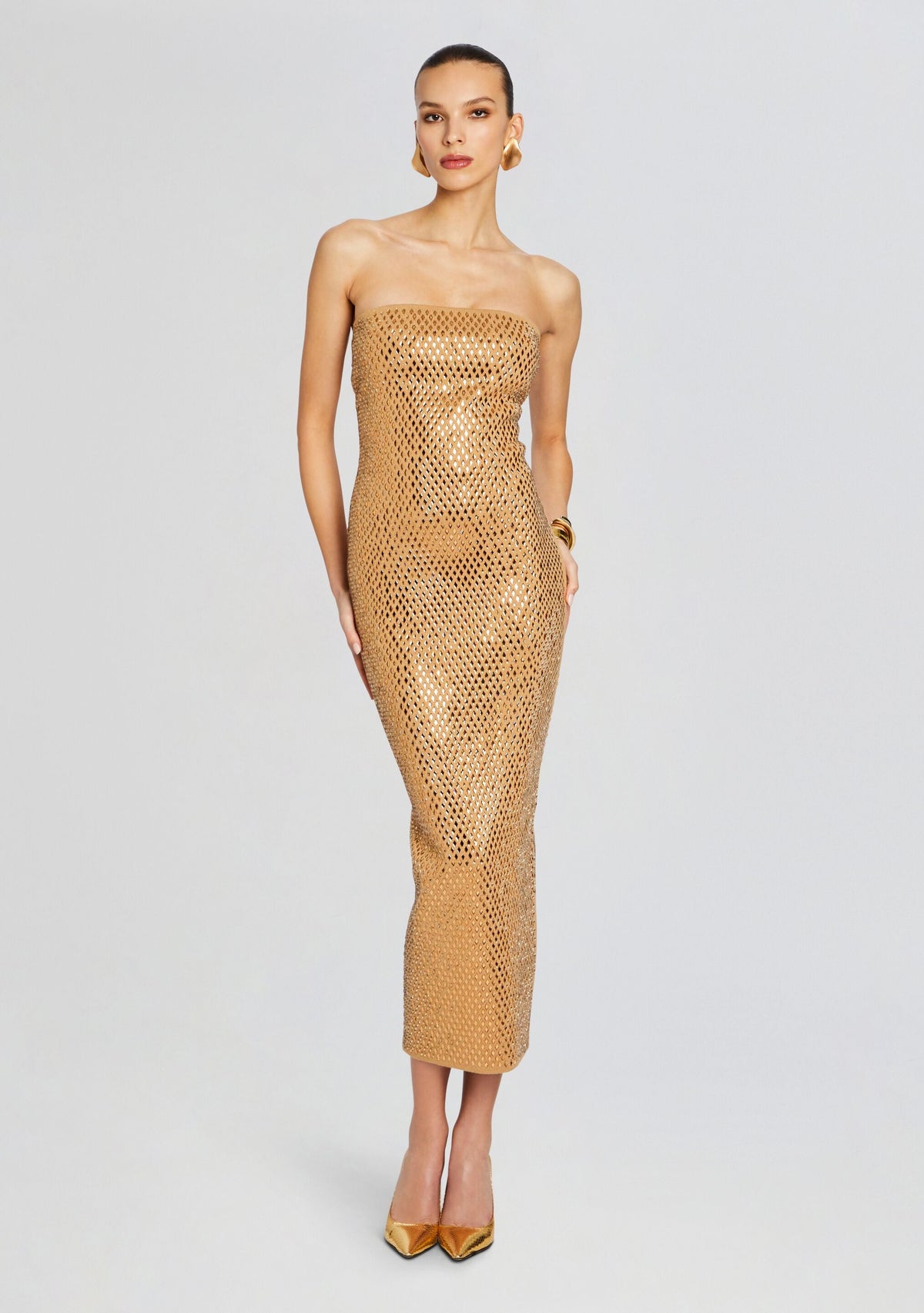 Boa Embellished Knit Dress by retrofête in Iridescent Gold, product image 5