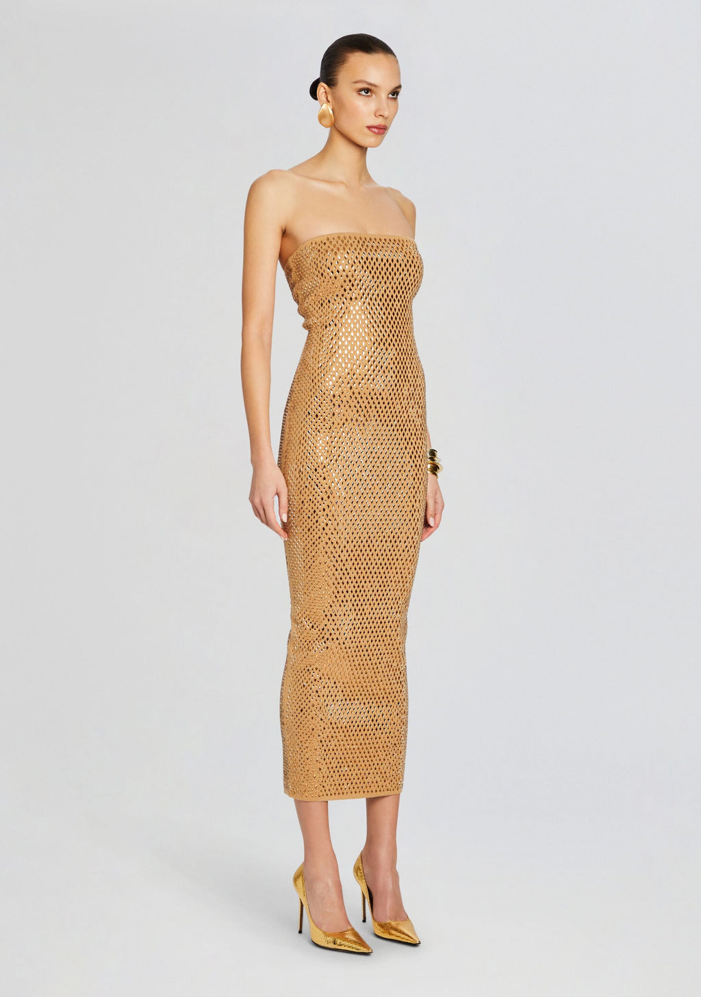 Boa Embellished Knit Dress by retrofête in Iridescent Gold, product image 3