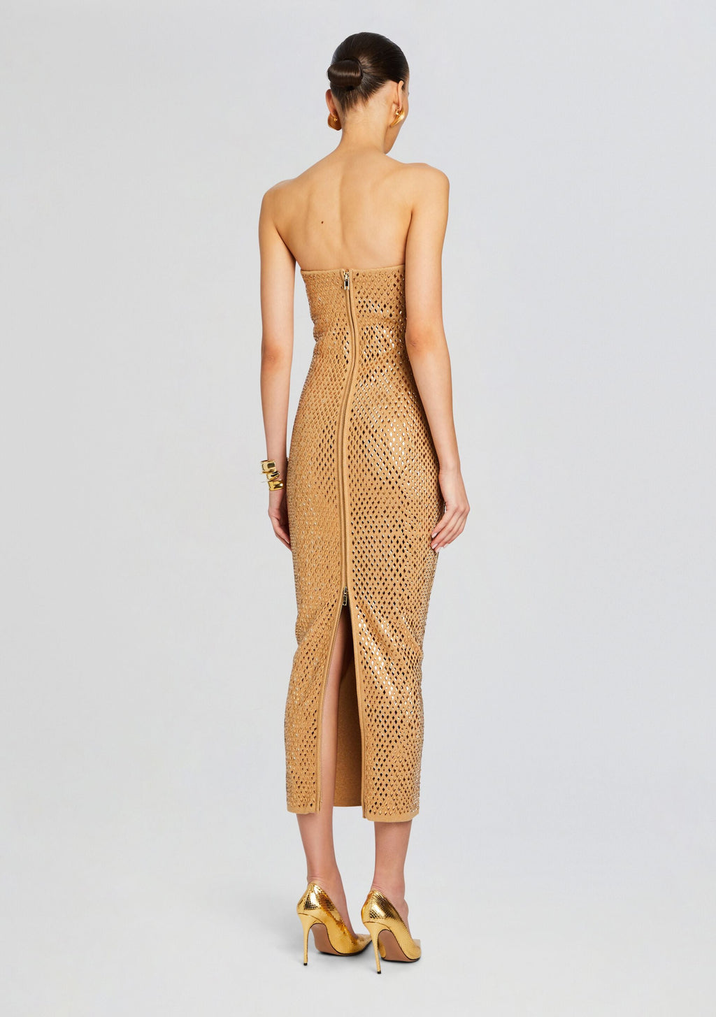 Boa Embellished Knit Dress by retrofête in Iridescent Gold, product image 4