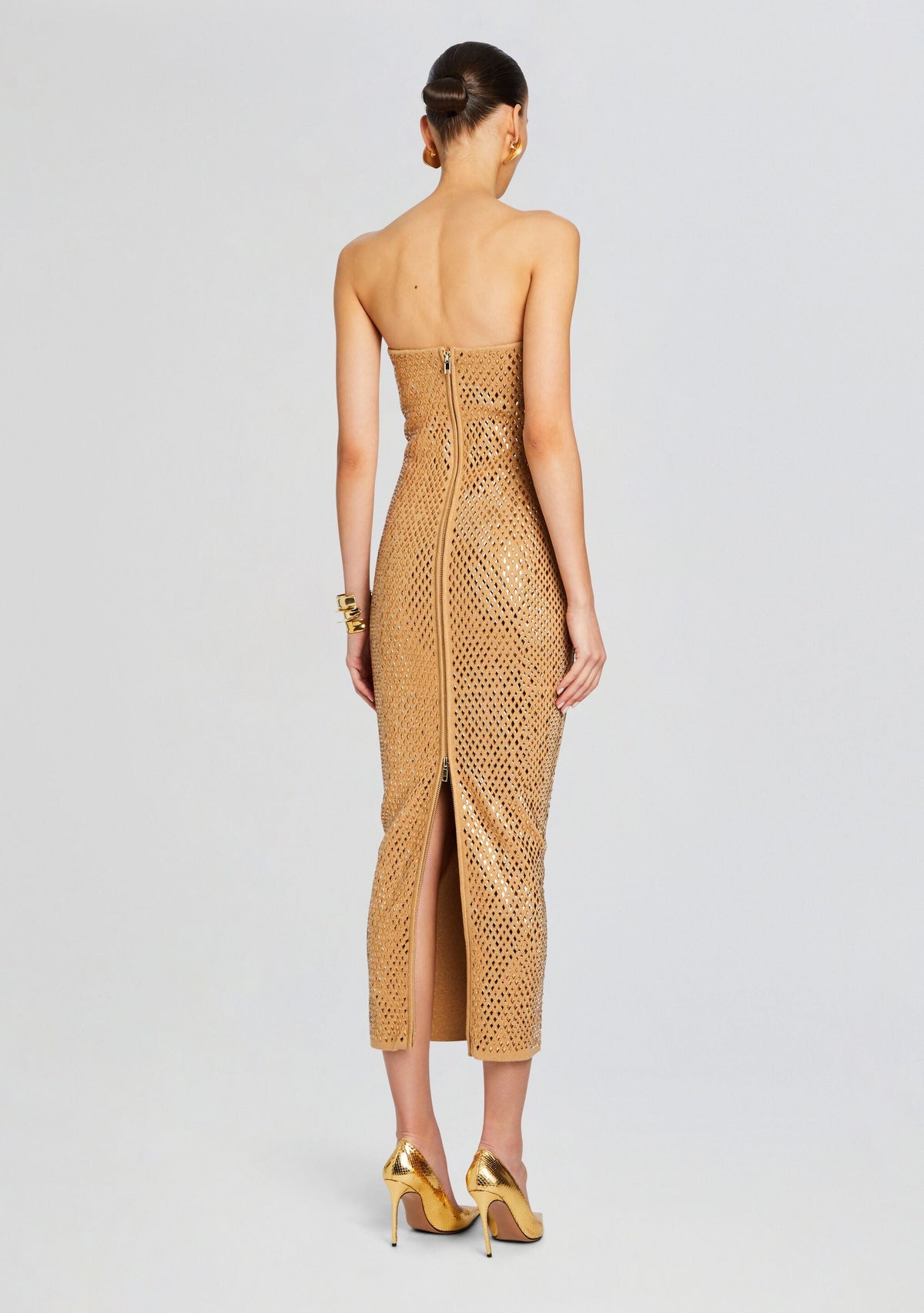 Boa Embellished Knit Dress by retrofête in Iridescent Gold, product image 4