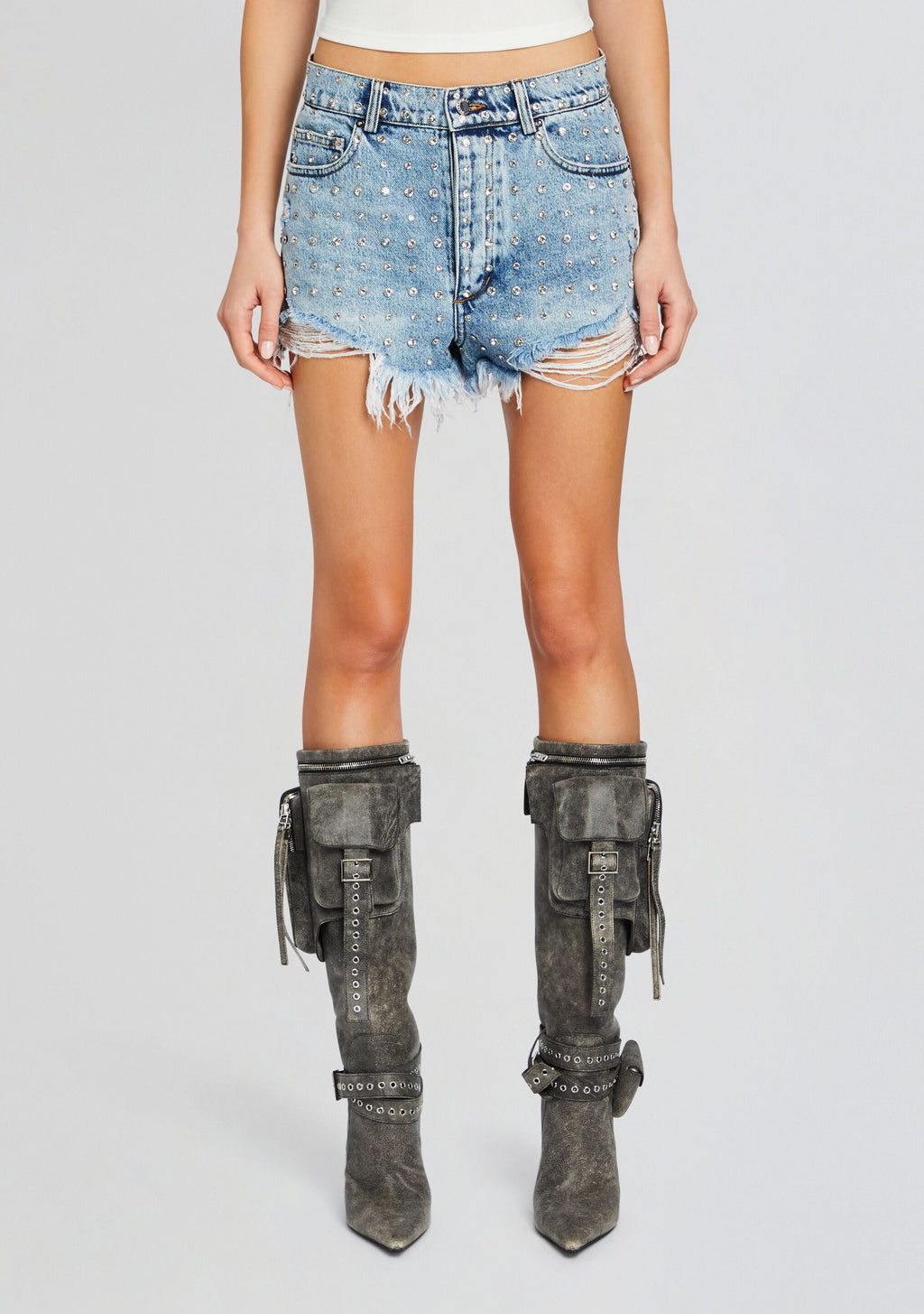 Angel Embellished Denim Short by retrofête in Tangier/Silver, product image 1