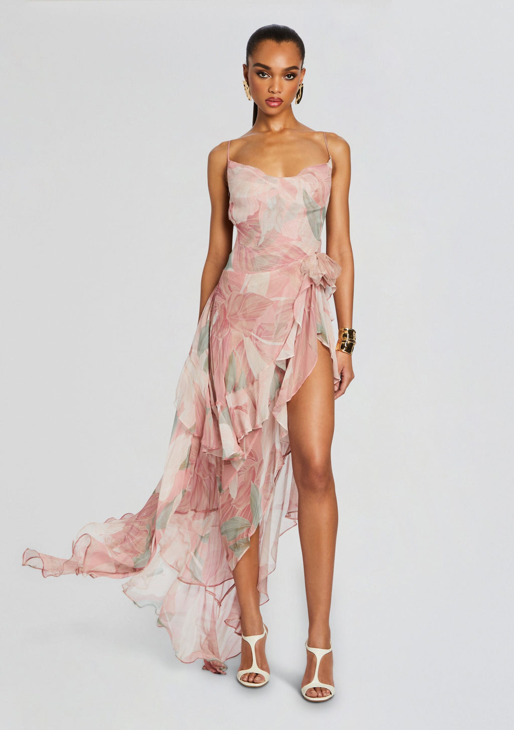 Samara Silk Chiffon Dress by retrofête in Dusty Pink Botanical, product image 1