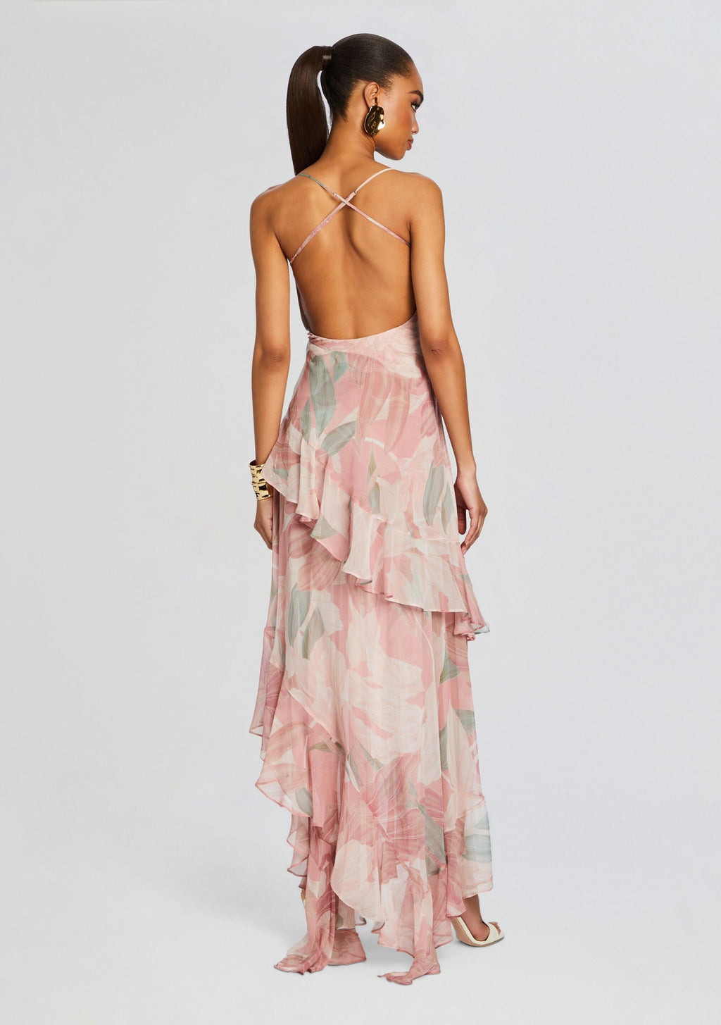 Samara Silk Chiffon Dress by retrofête in Dusty Pink Botanical, product image 4