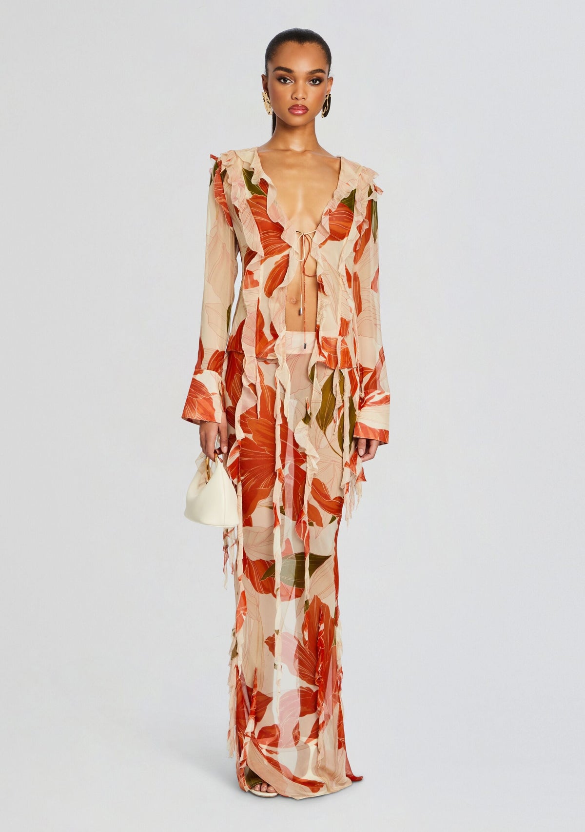Shae Silk Chiffon Top by retrofête in Neutral Botanical, product image 2
