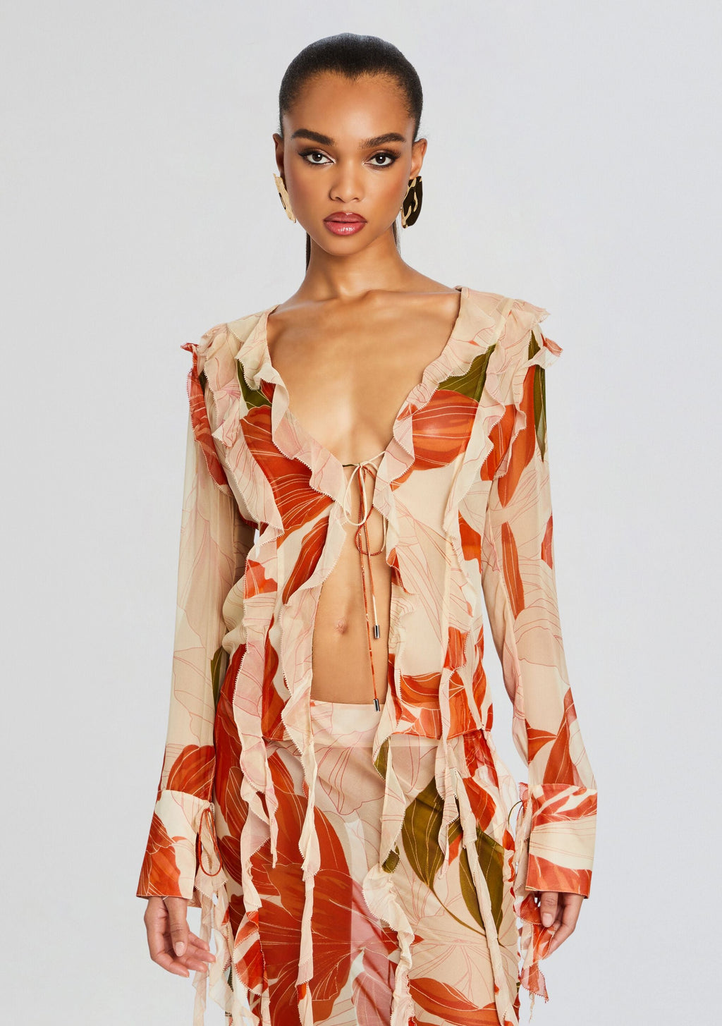 Shae Silk Chiffon Top by retrofête in Neutral Botanical, product image 1